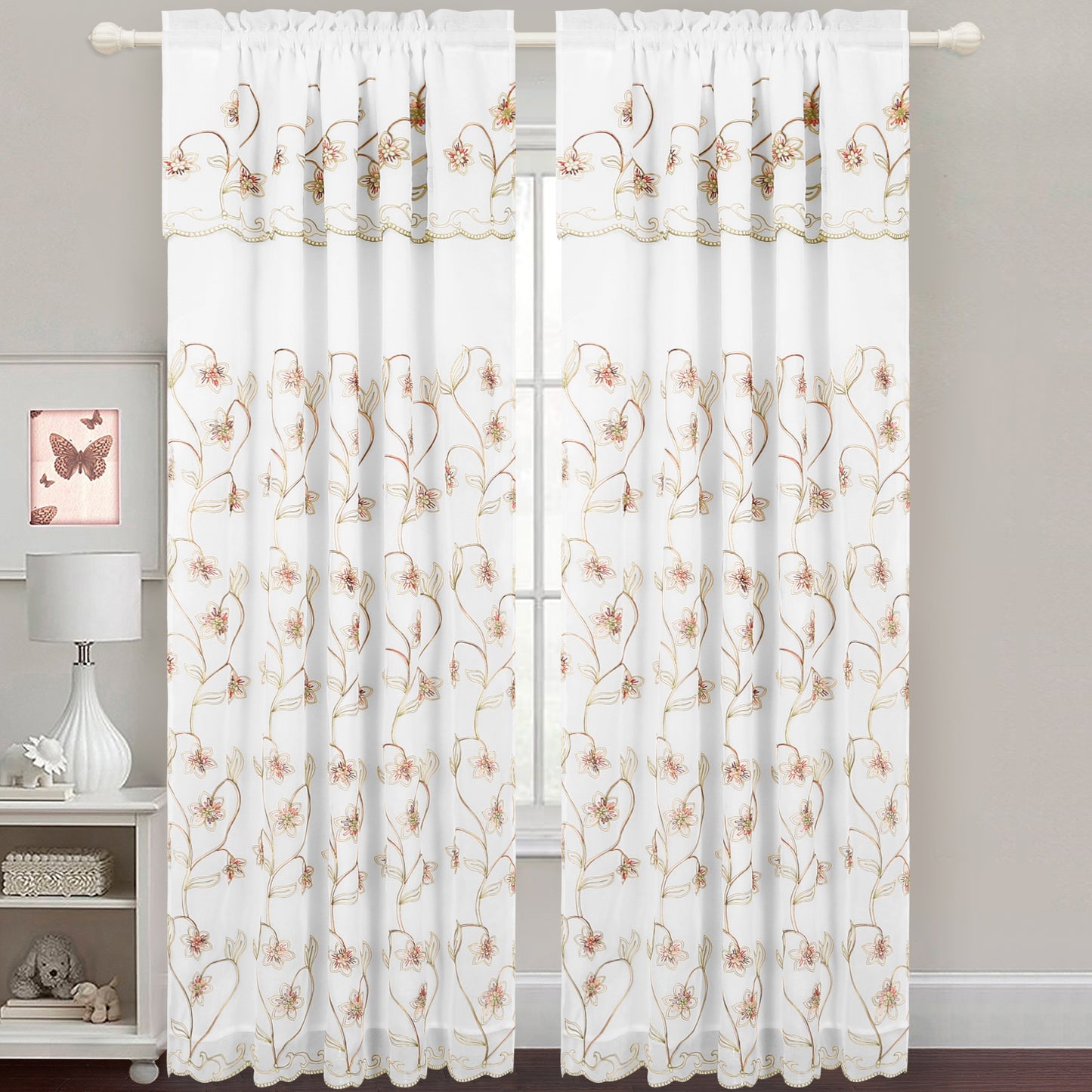 Gabriella - Snow Voile Embroidered Panel - Set of Two - Assorted Colors - Glory Home Design
