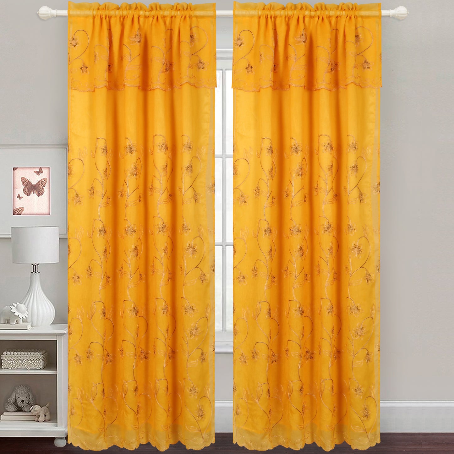 Gabriella - Snow Voile Embroidered Panel - Set of Two - Assorted Colors - Glory Home Design