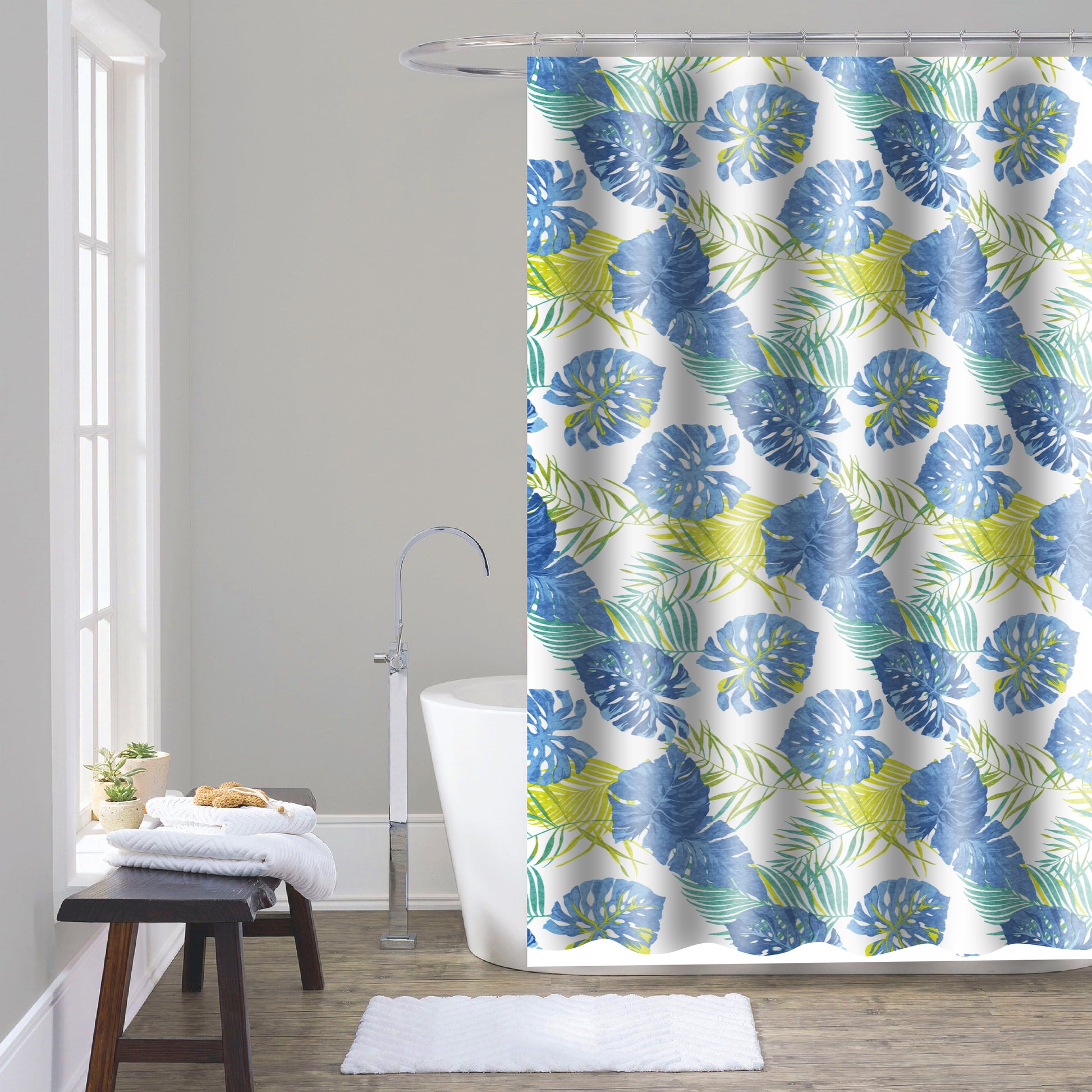 Shower Curtain with Metal Roller Hooks - Glory Home Design