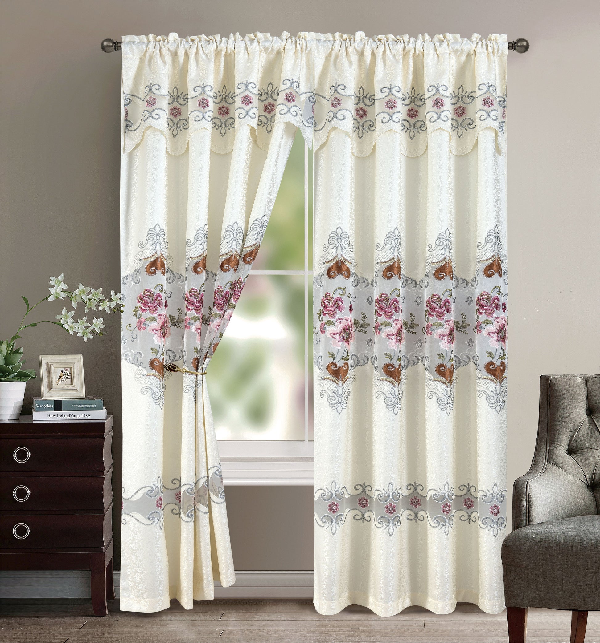 Ivy - Embroidered Macrame Jacquard Panel with Valance - Glory Home Design