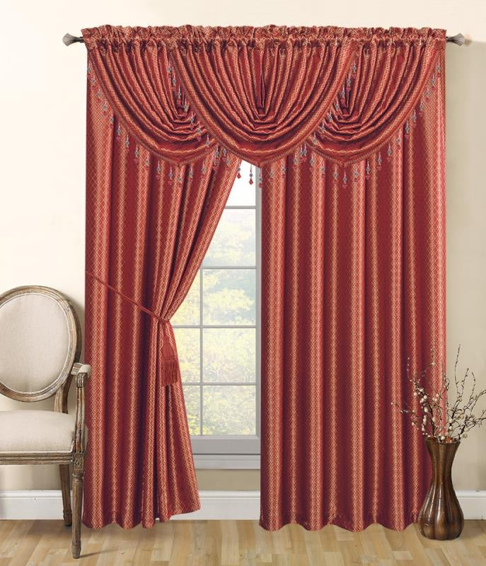 Ruby Complete Set 2 Panels & 3 Valances - - Glory Home Design