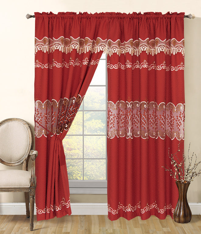 Leah - Embroidered Macrame Jacquard Panel with Valance - Glory Home Design