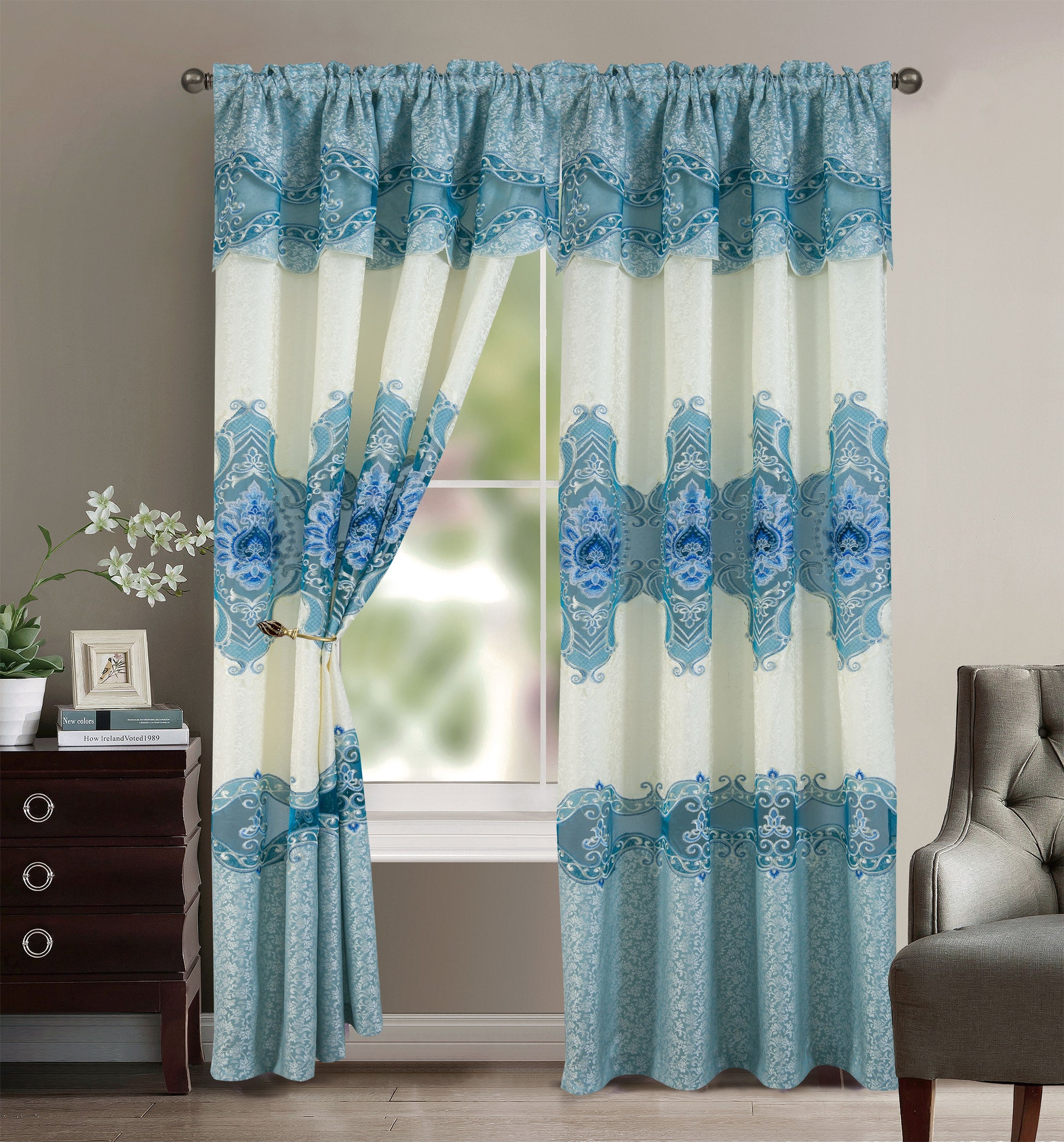 Amy - Embroidered Macrame Jacquard Panel with Valance - Glory Home Design
