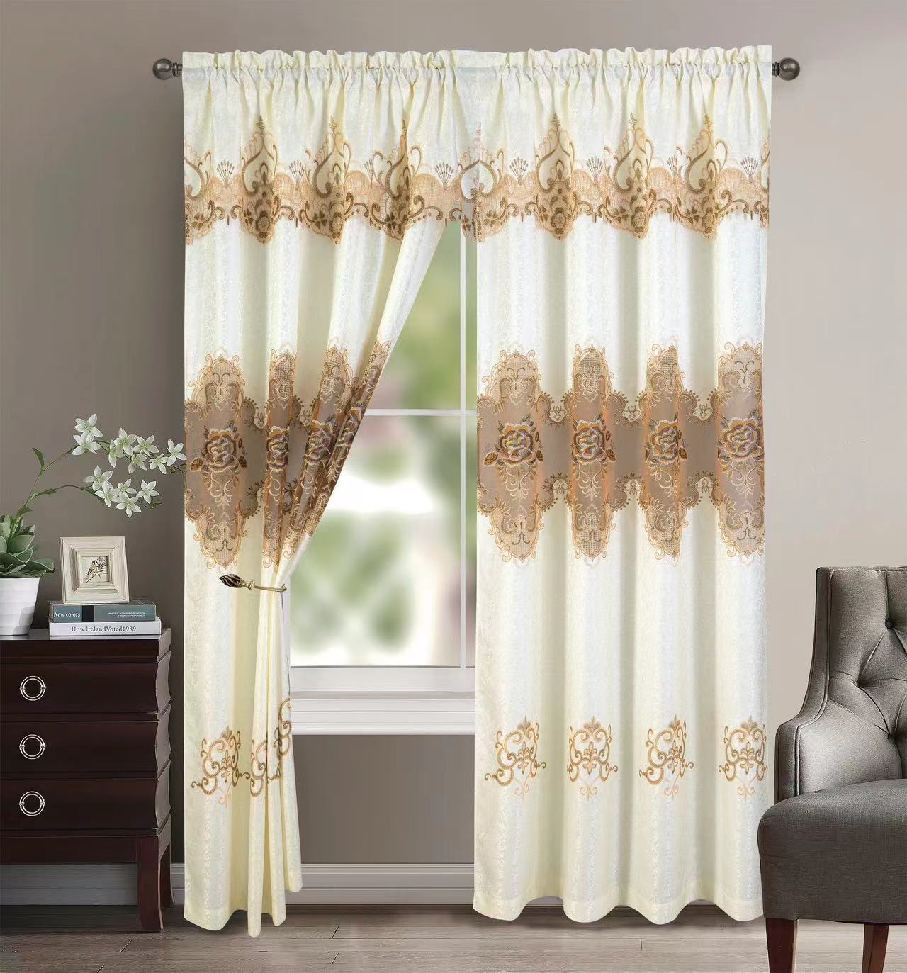 Riley - Embroidered Macrame Jacquard Panel with Valance - Glory Home Design