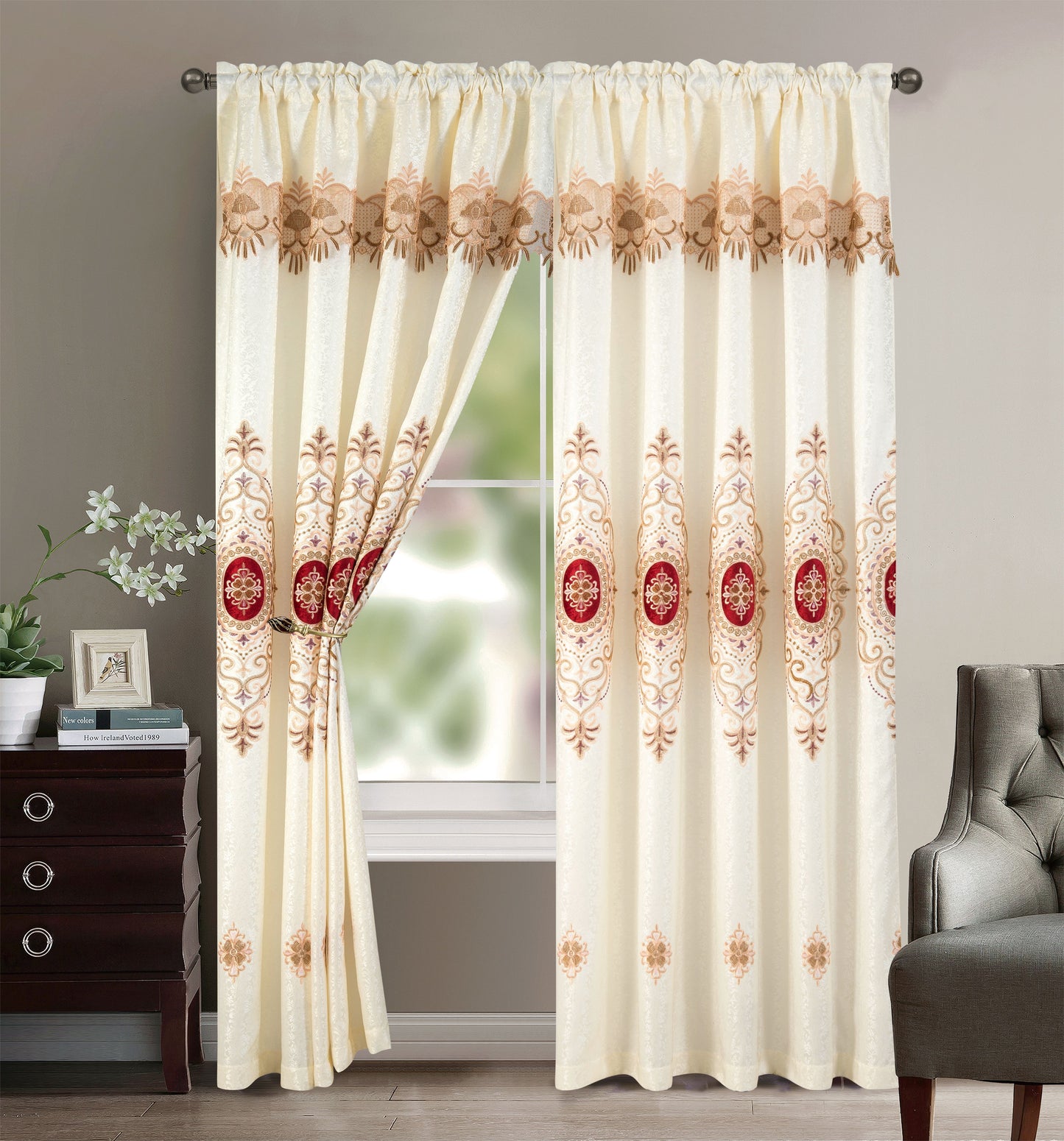Gianna - Embroidered Macrame Jacquard Panel with Valance - Glory Home Design