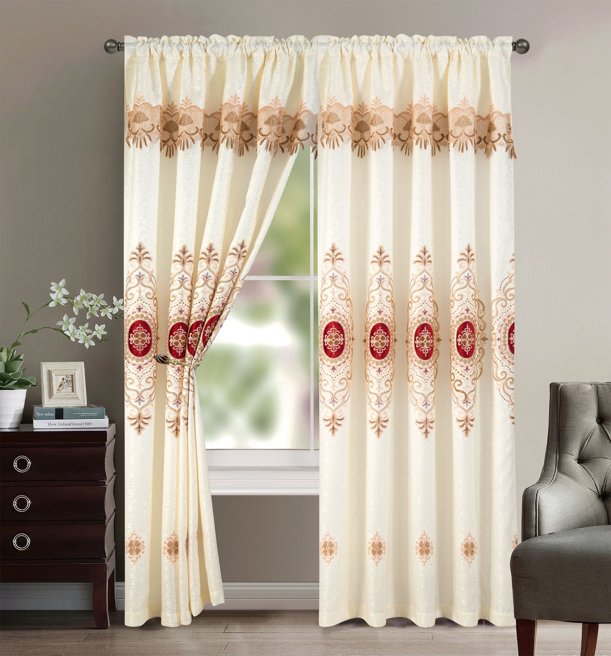 Gianna - Embroidered Macrame Jacquard Panel with Valance - Glory Home Design