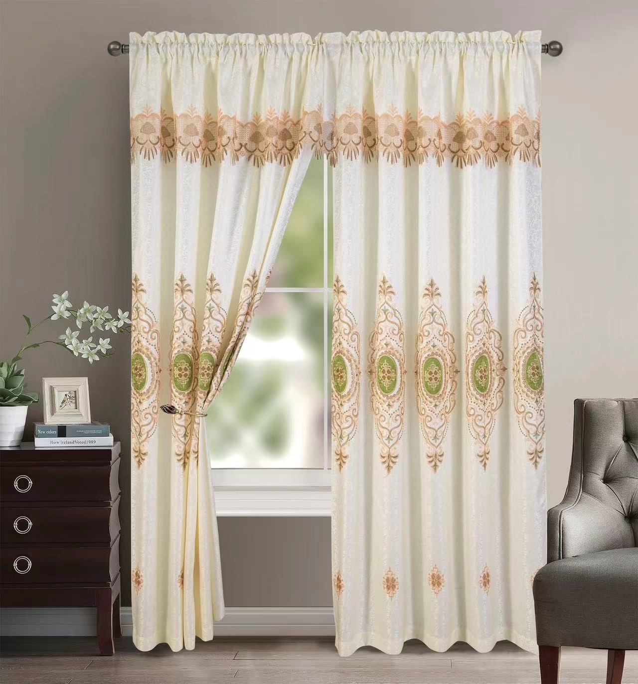 Gianna - Embroidered Macrame Jacquard Panel with Valance - Glory Home Design