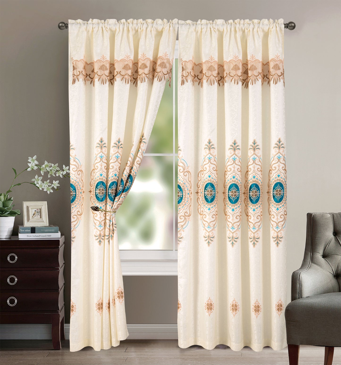 Gianna - Embroidered Macrame Jacquard Panel with Valance - Glory Home Design