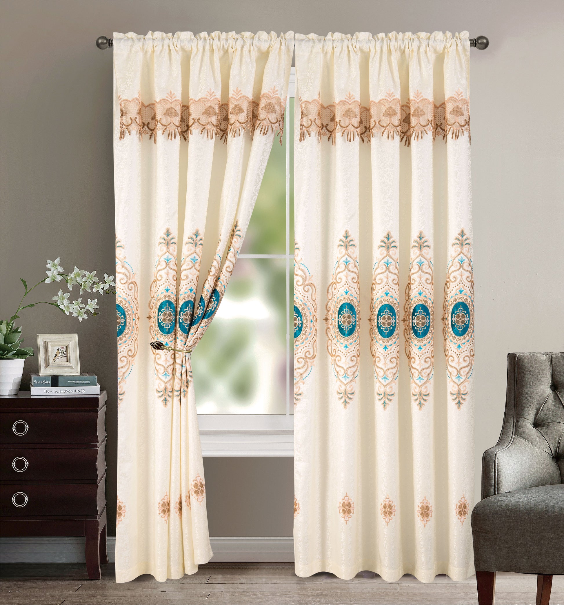 Gianna - Embroidered Macrame Jacquard Panel with Valance - Glory Home Design