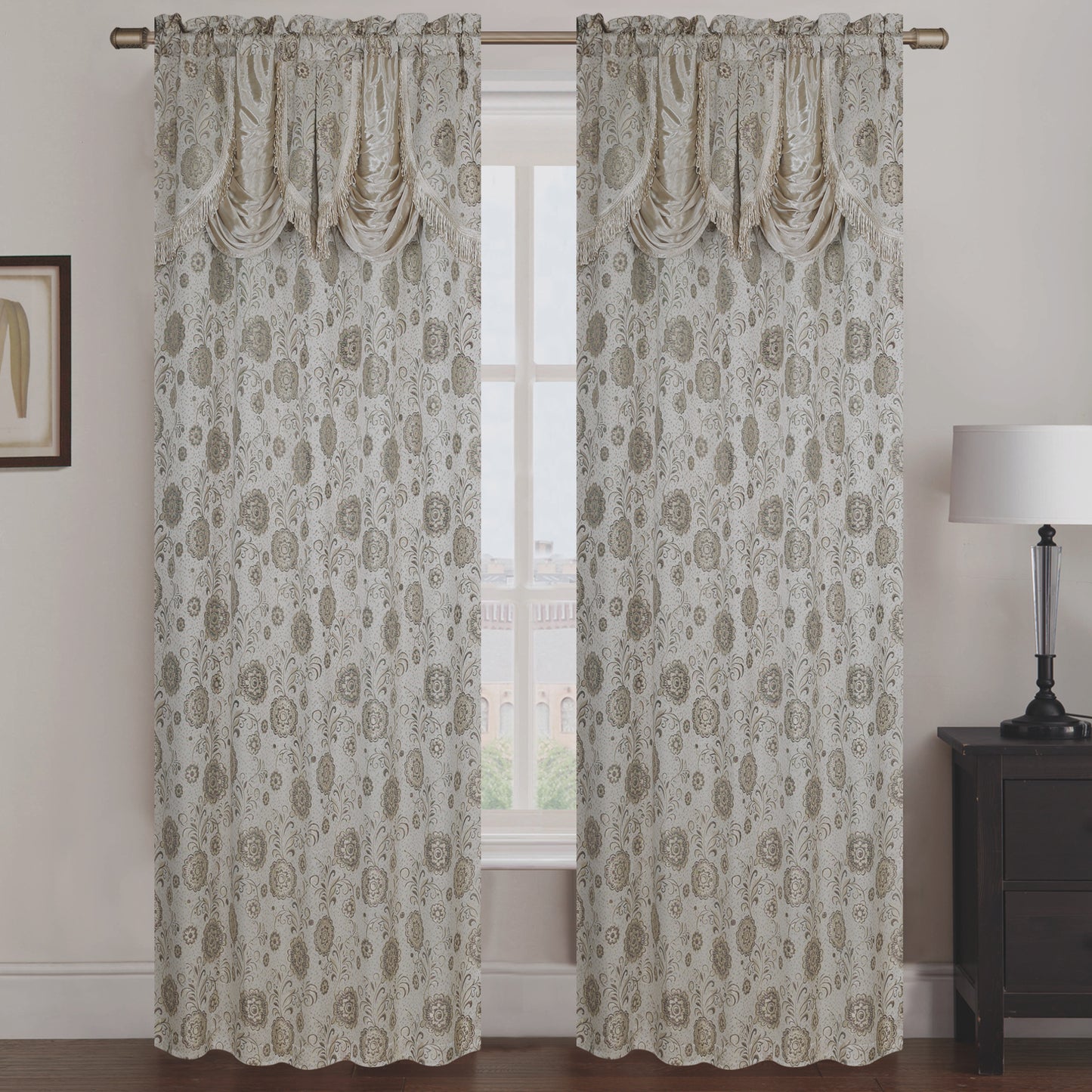 Molly Jacquard Rod Pocket Panel with Attached Valance Set of Two - Assorted Colors - Glory Home Design
