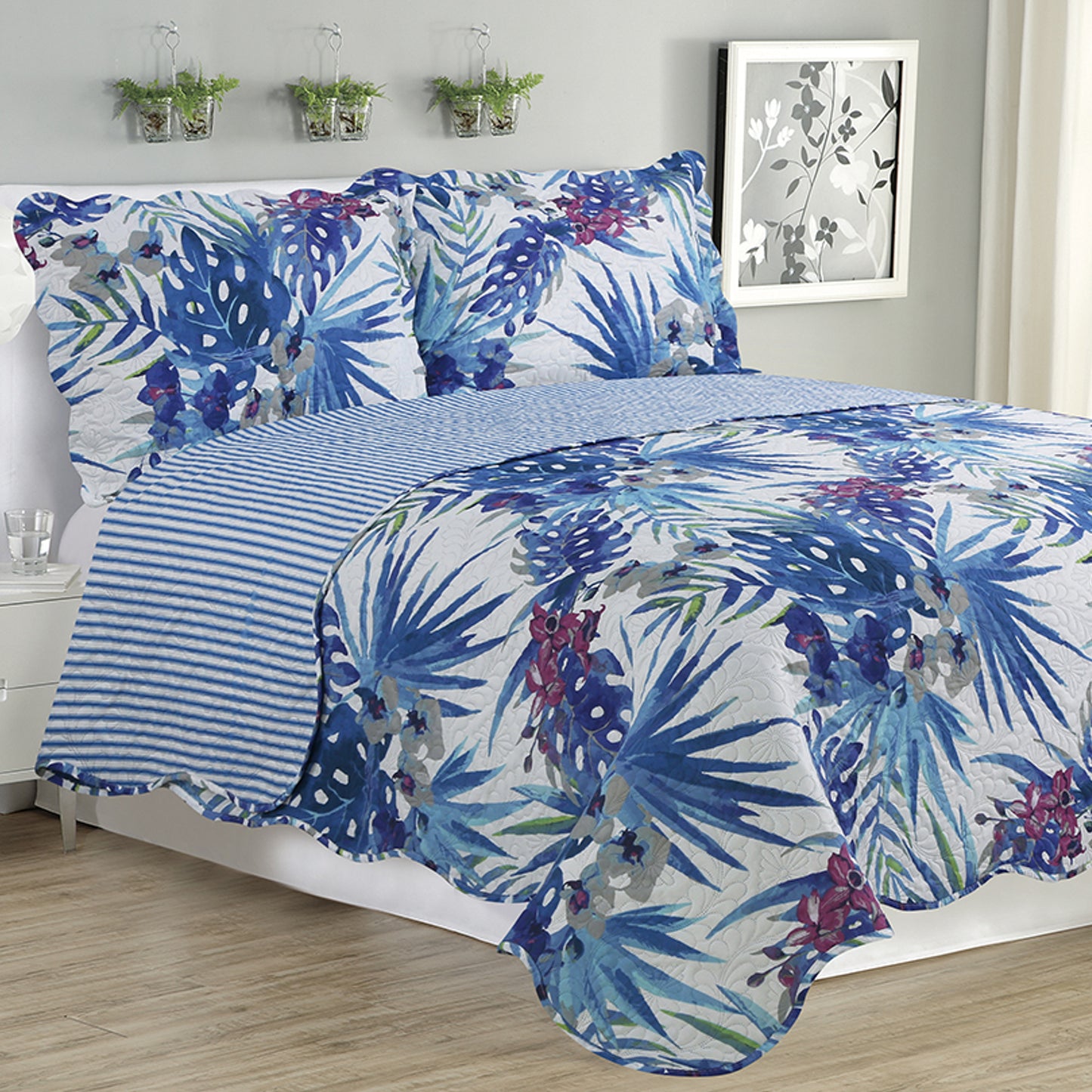 Melissa - 3 Piece Quilt Set - Blue Floral - Glory Home Design