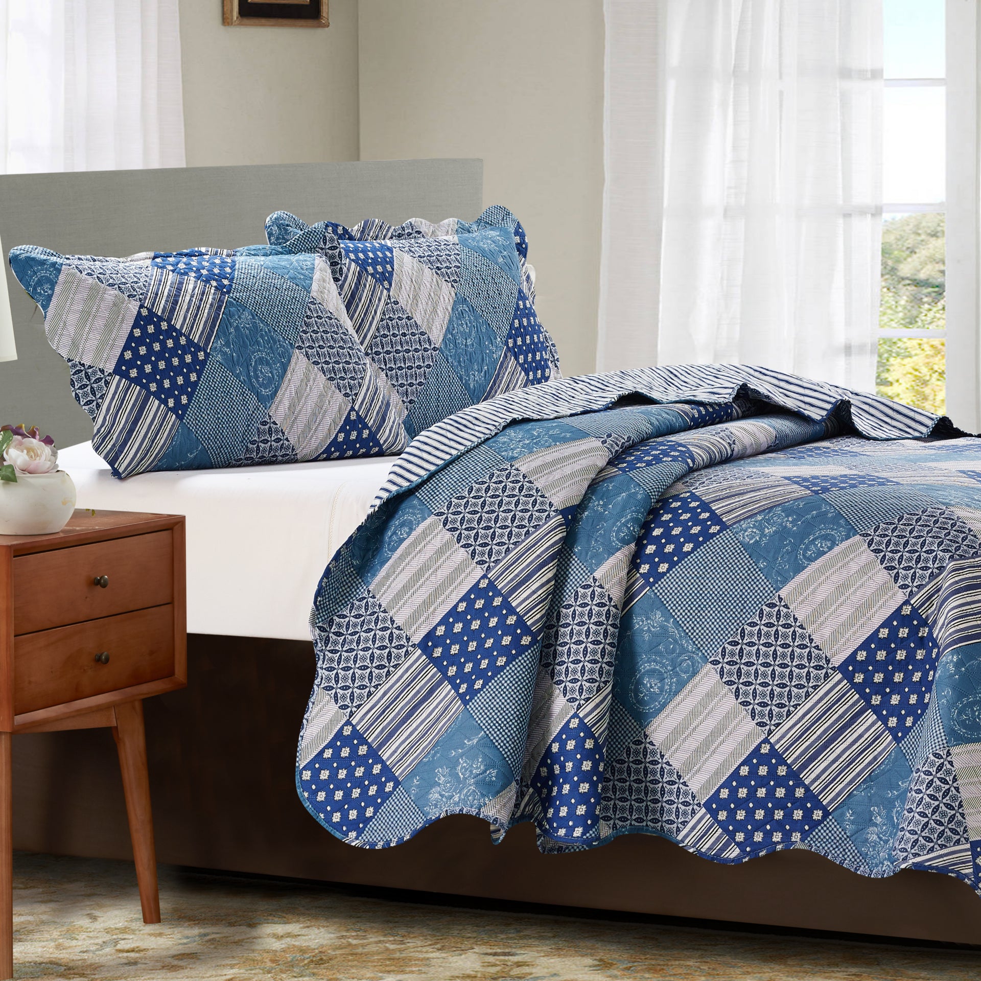 Jennifer 3 Piece Quilt Set - Blue - Glory Home Design