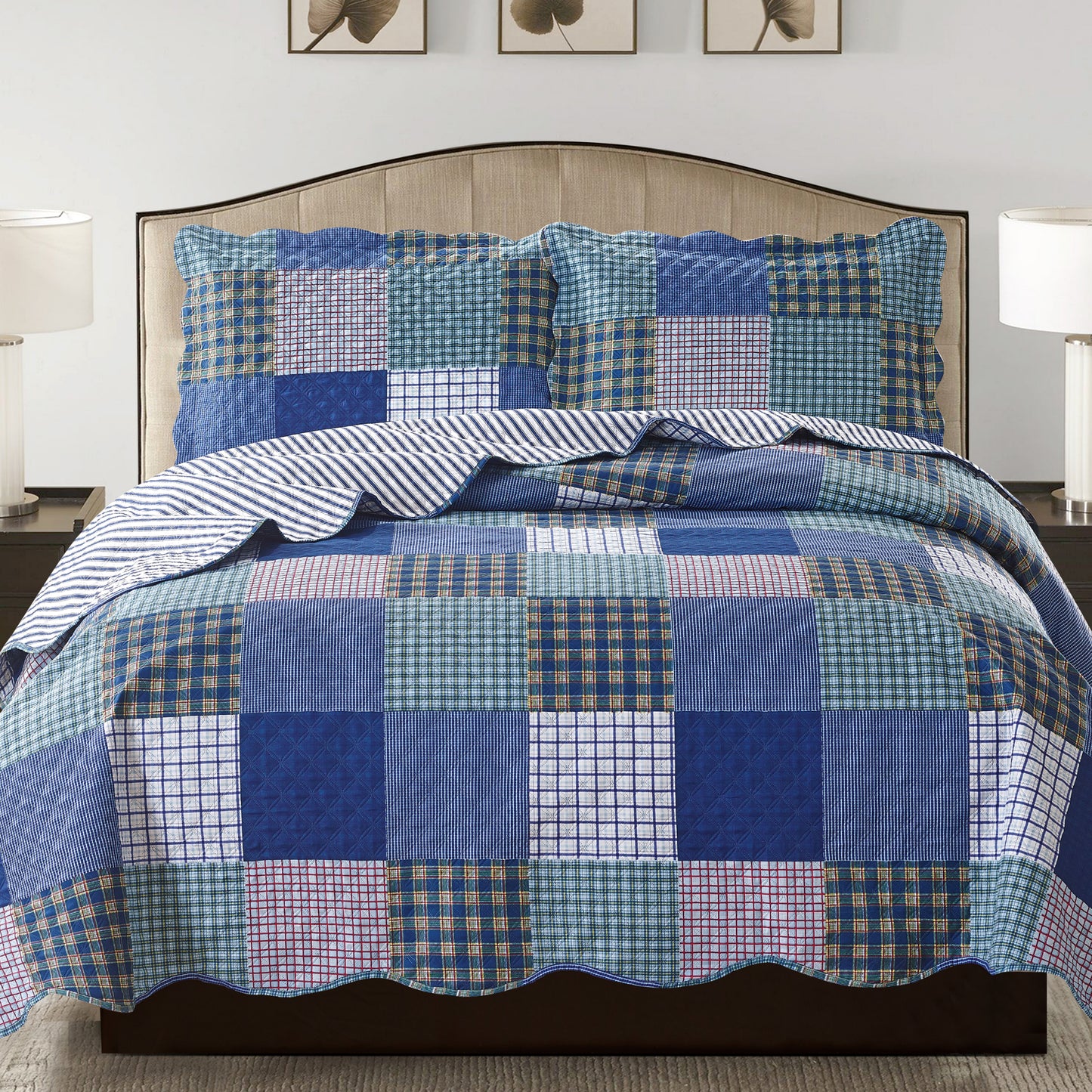 Suzy 3 Piece Quilt Set - Blue - Glory Home Design