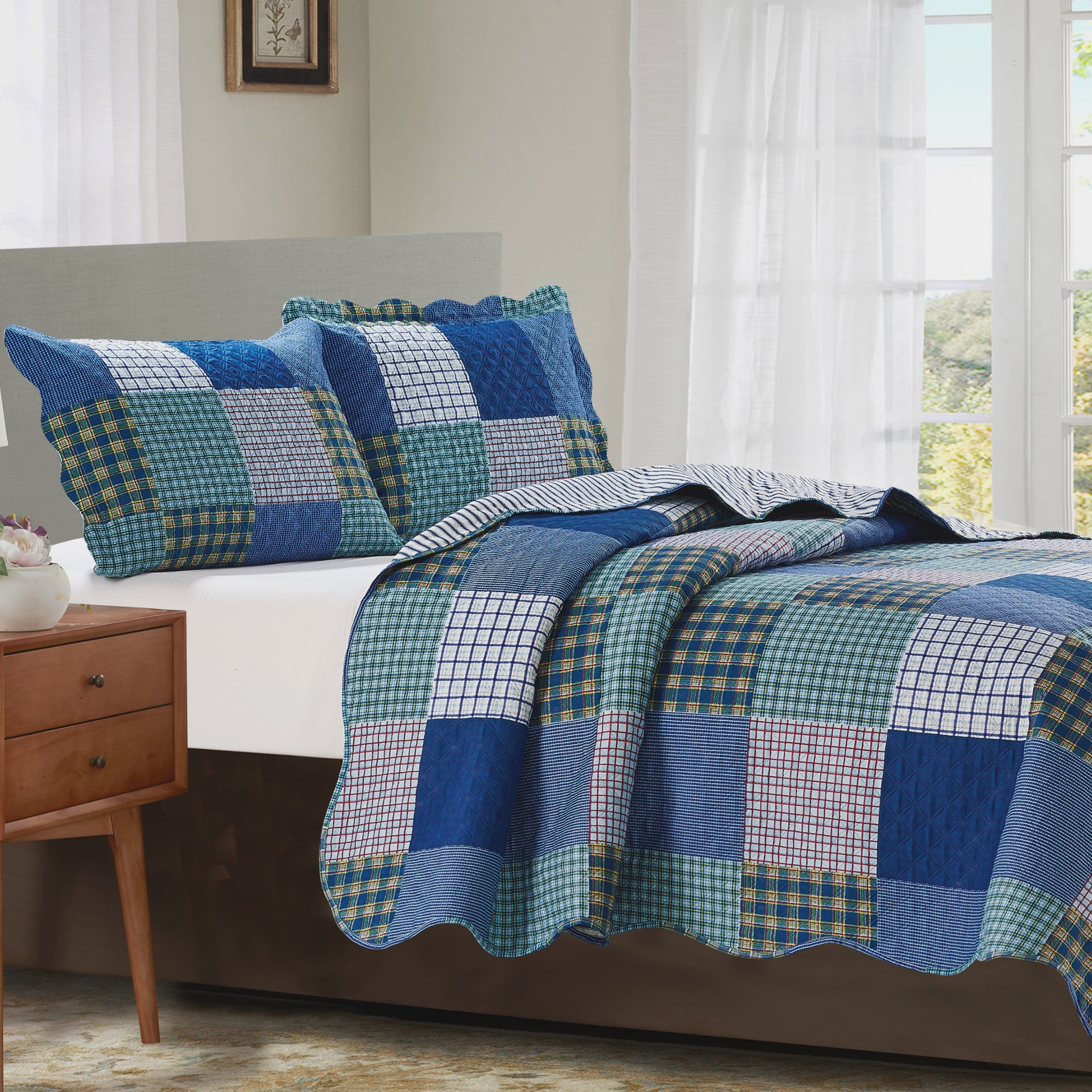 Suzy 3 Piece Quilt Set - Blue - Glory Home Design