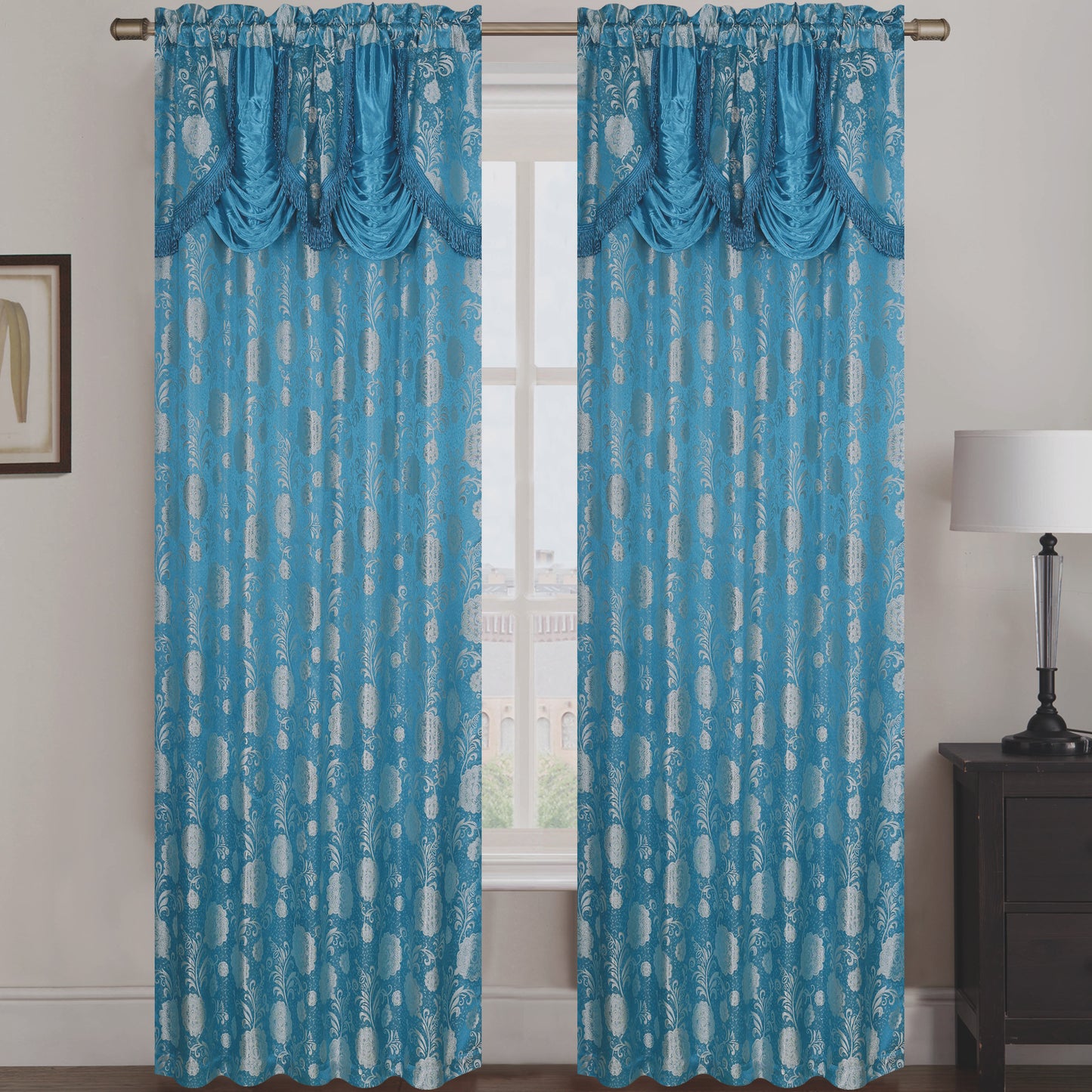 Molly Jacquard Rod Pocket Panel with Attached Valance Set of Two - Assorted Colors - Glory Home Design