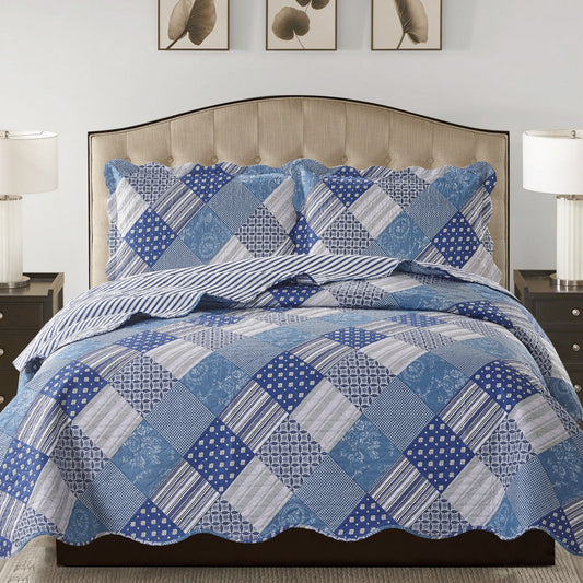 Jennifer 3 Piece Quilt Set - Blue - Glory Home Design