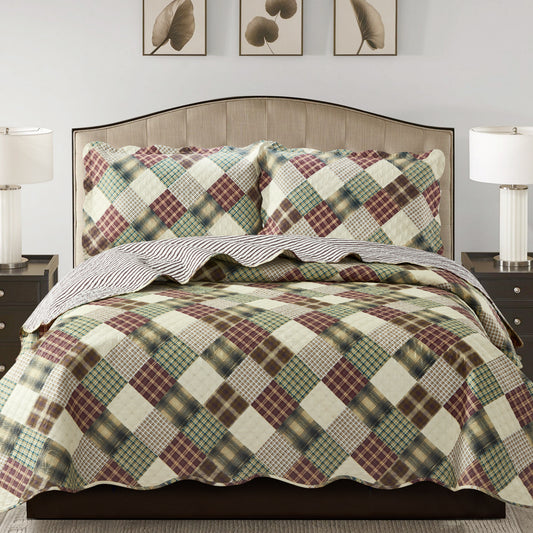 Jennifer 3 Piece Quilt Set - Brown - Glory Home Design