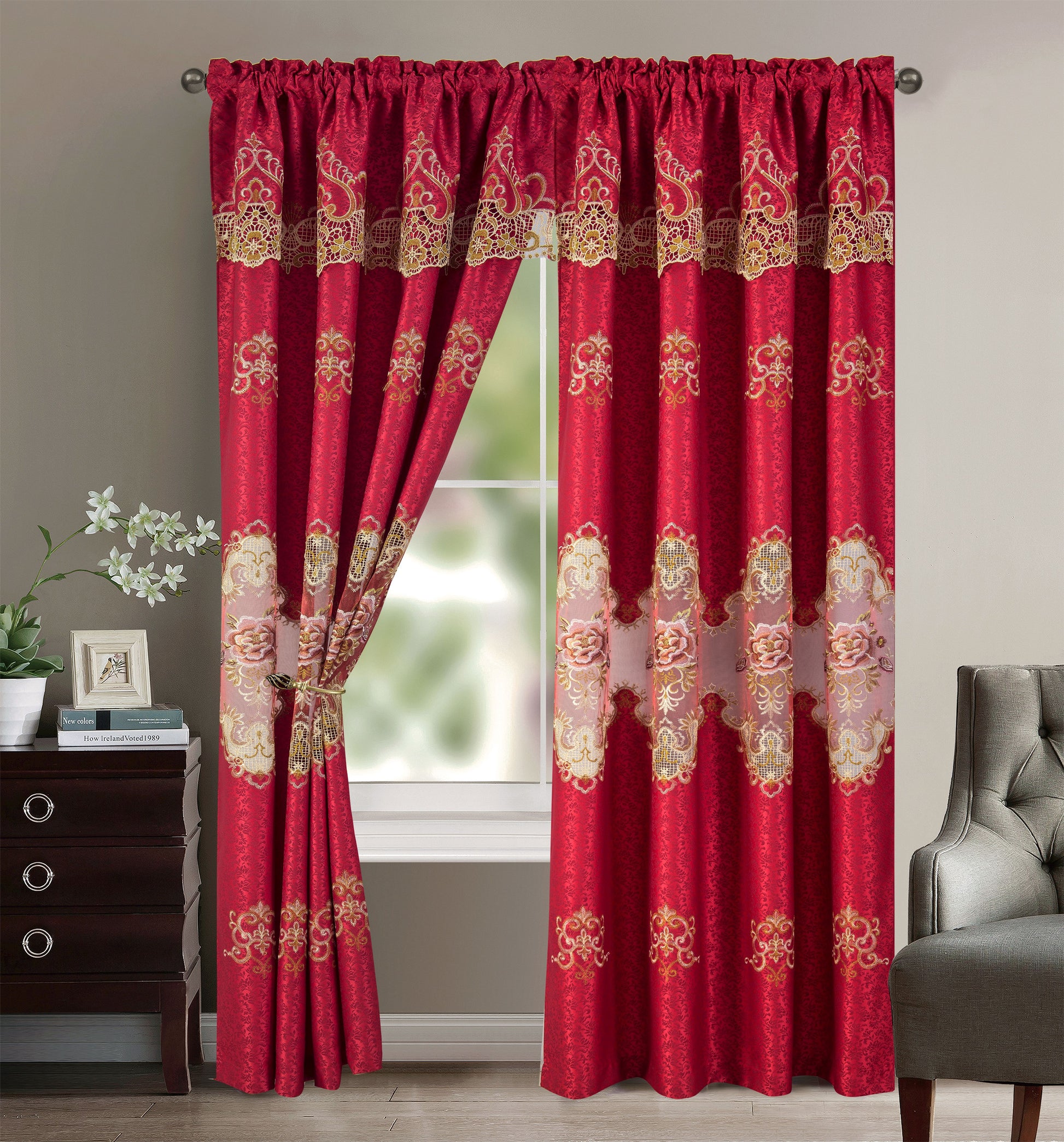 Riley - Embroidered Macrame Jacquard Panel with Valance - Glory Home Design