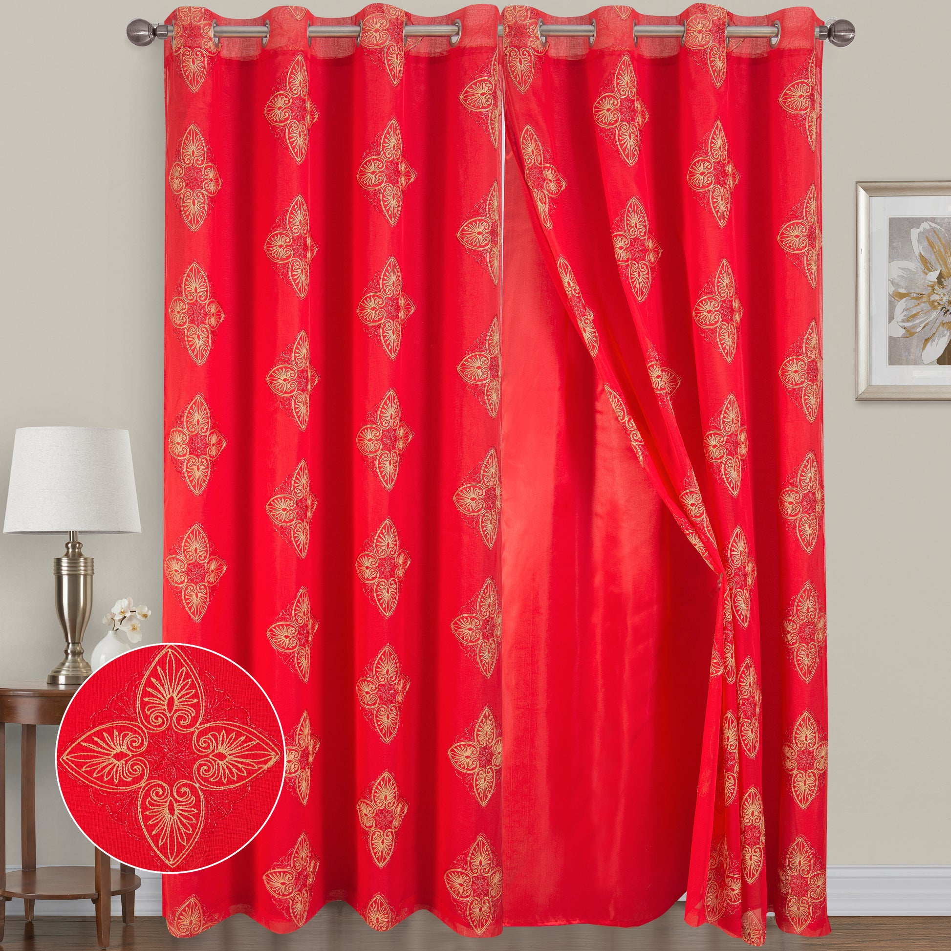 Doreen Embroidery Grommet Panel with Attached Backing - Glory Home Design