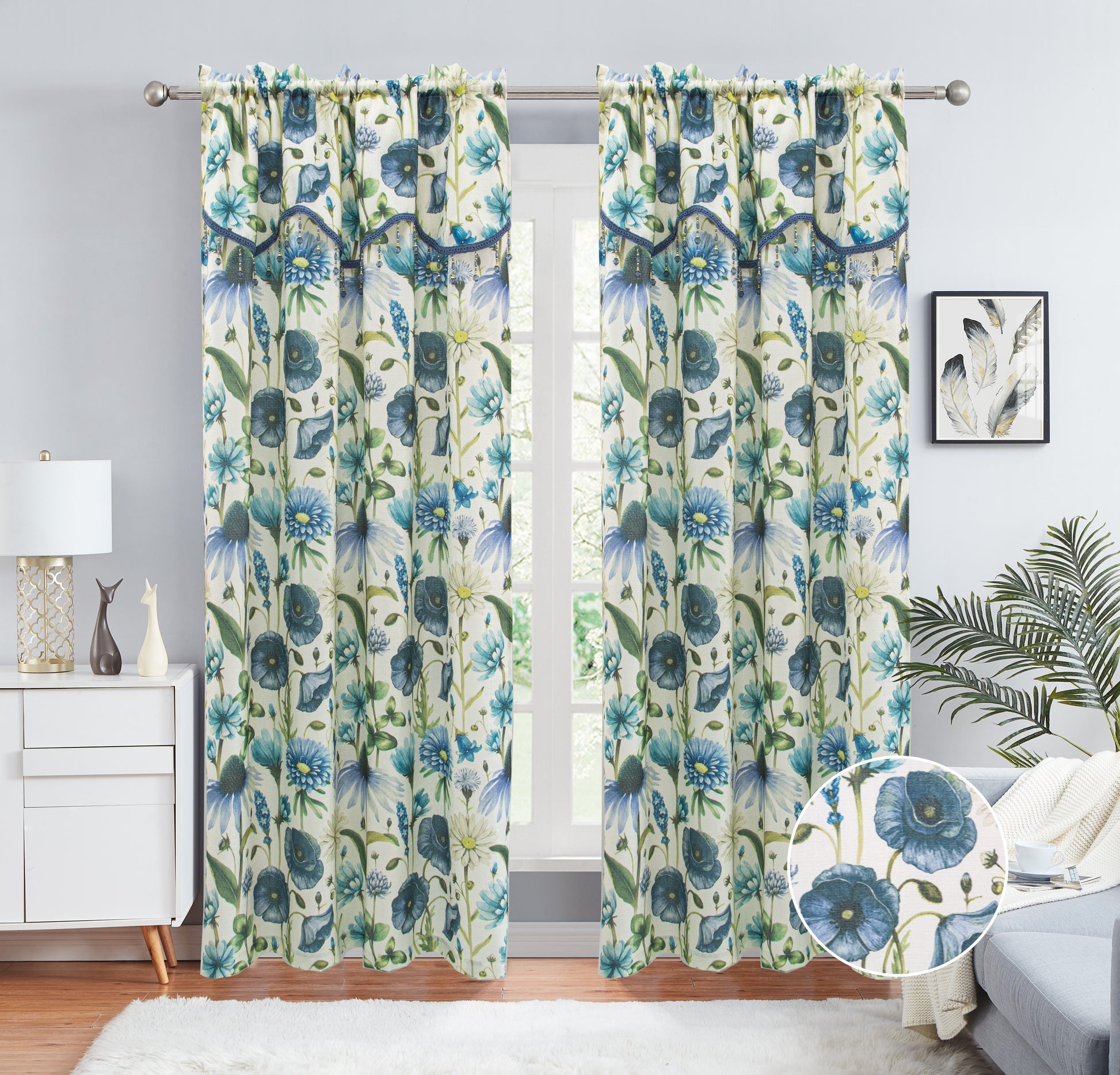 Eliza - Print Crepe Rod Pocket Panel with Attached Valance - Glory Home Design