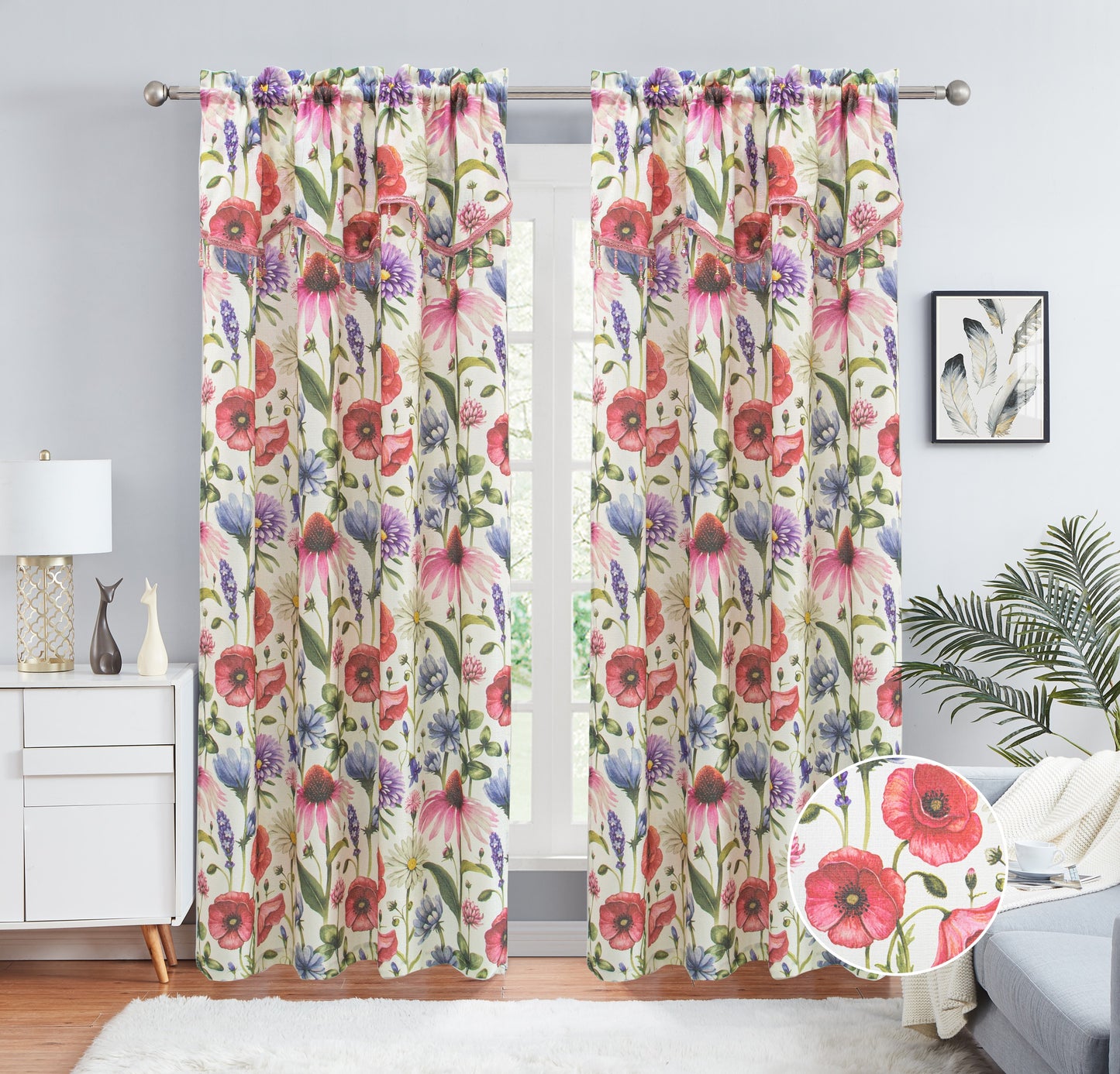 Eliza - Print Crepe Rod Pocket Panel with Attached Valance - Glory Home Design