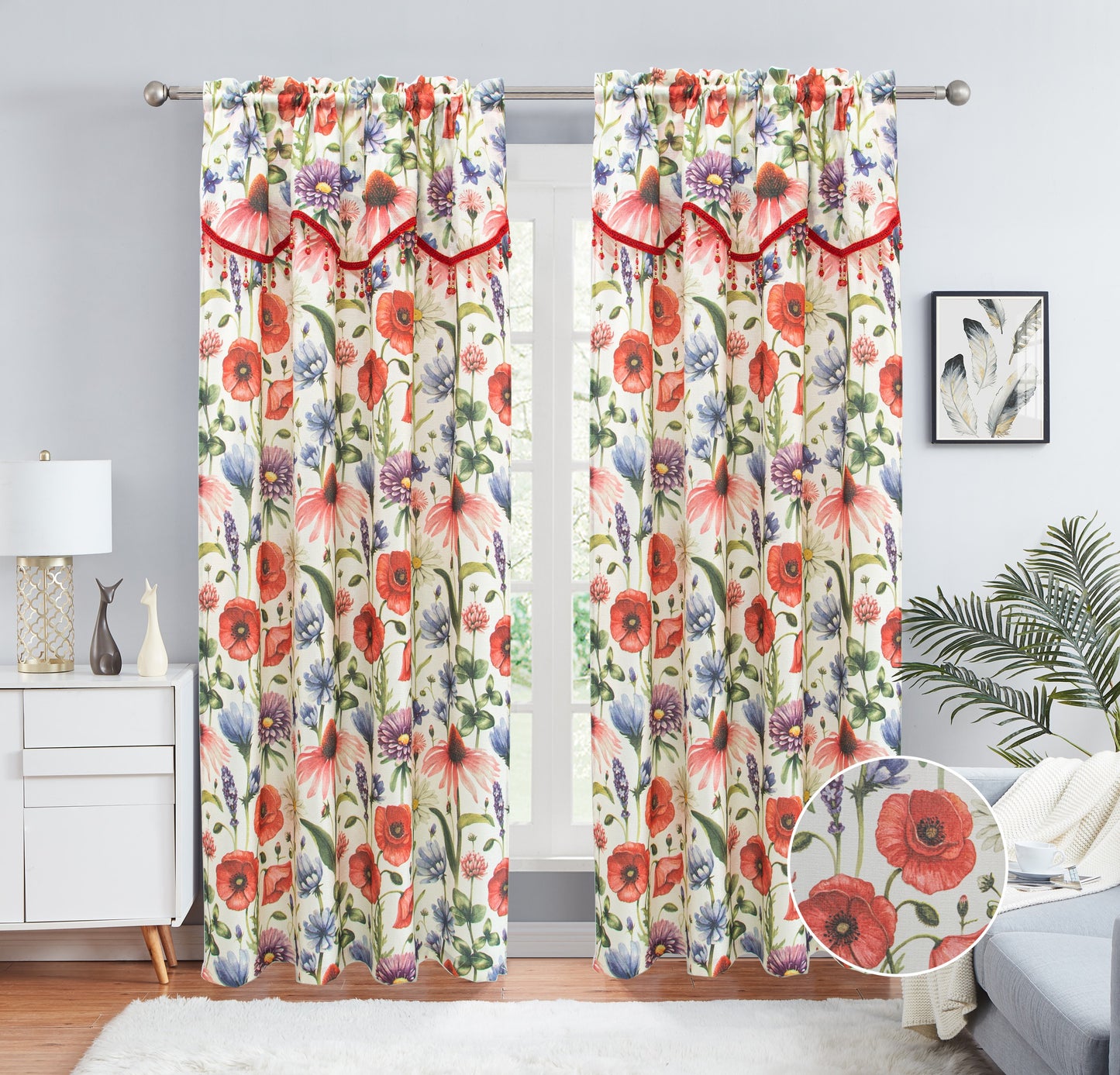 Eliza - Print Crepe Rod Pocket Panel with Attached Valance - Glory Home Design
