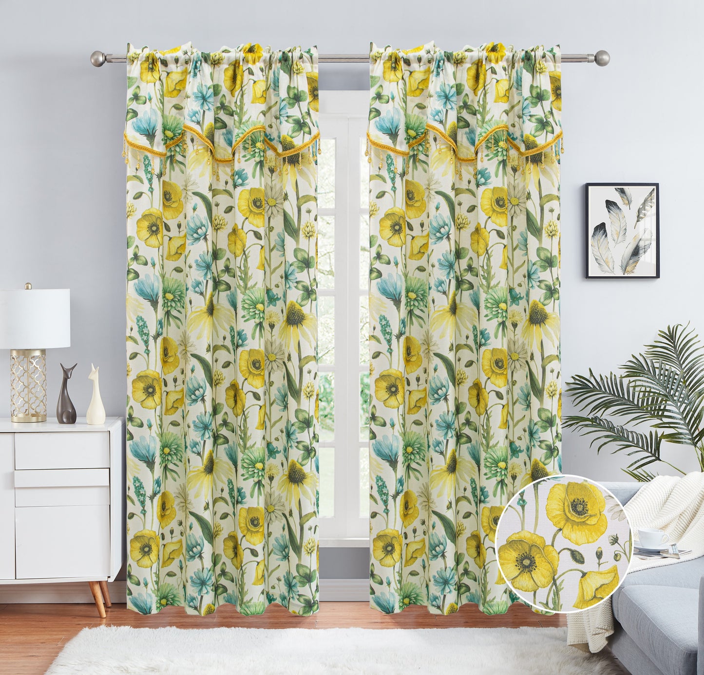Eliza - Print Crepe Rod Pocket Panel with Attached Valance - Glory Home Design