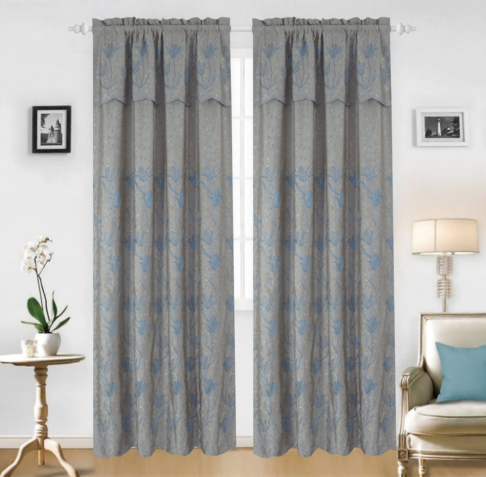 Francine - Embroidered Jacquard Panel Curtain 90"L - Glory Home Design