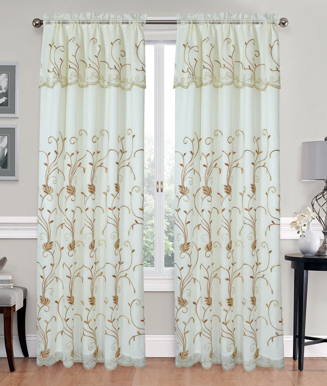 Fiona - Voile Rainbow Embroidered Panel with Valance & Satin backing - Glory Home Design