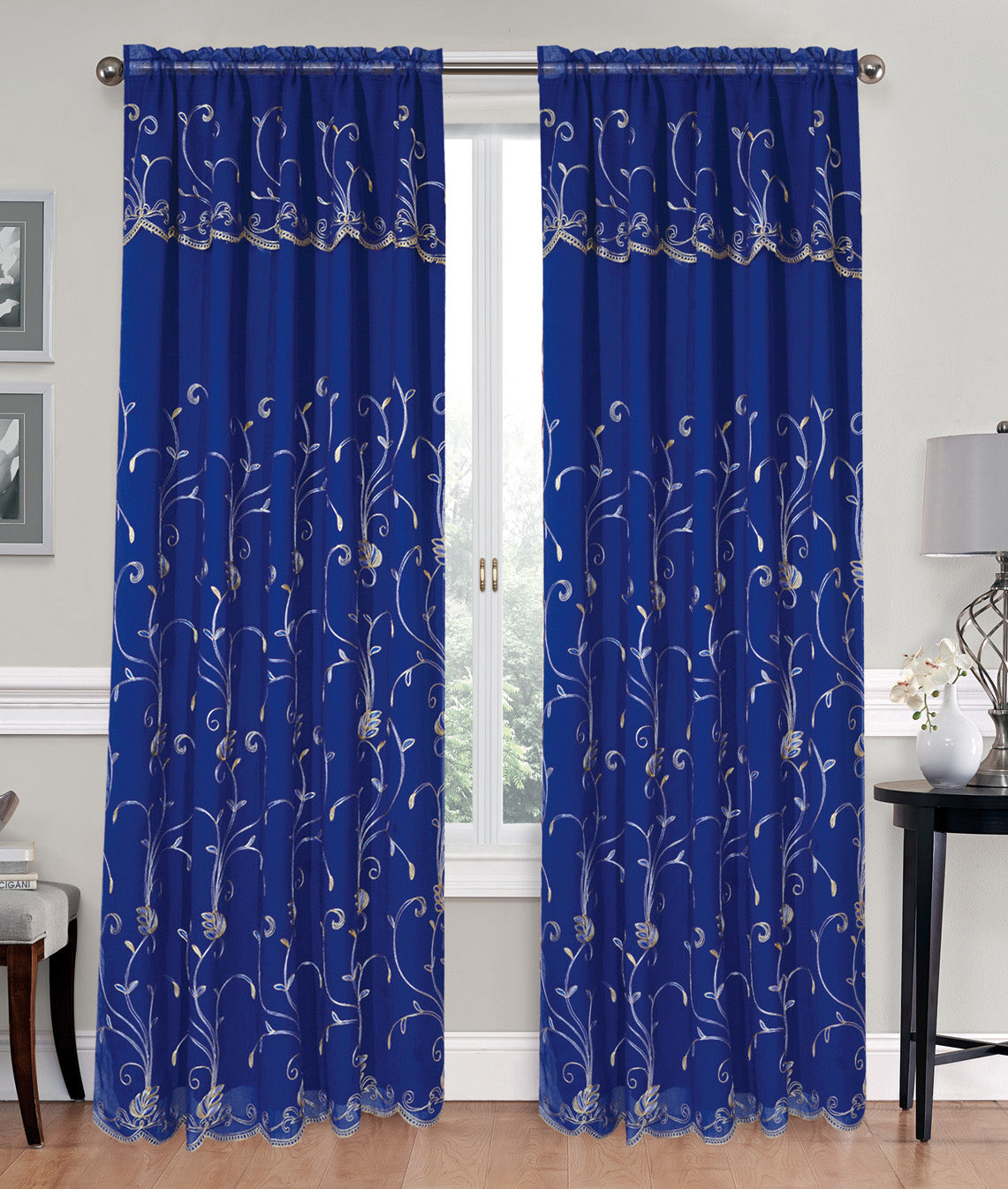 Fiona - Voile Rainbow Embroidered Panel with Valance & Satin backing - Glory Home Design