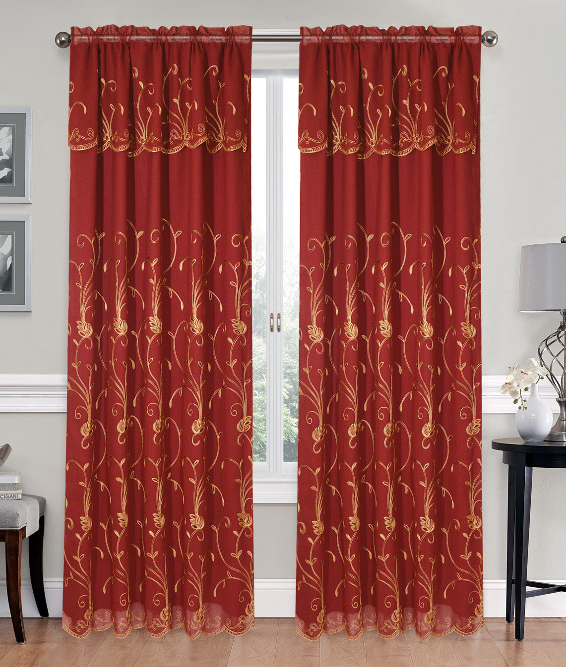 Fiona - Voile Rainbow Embroidered Panel with Valance & Satin backing - Glory Home Design