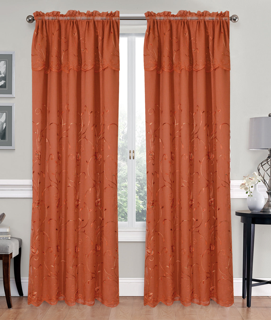 Fiona - Voile Rainbow Embroidered Panel with Valance & Satin backing - Glory Home Design