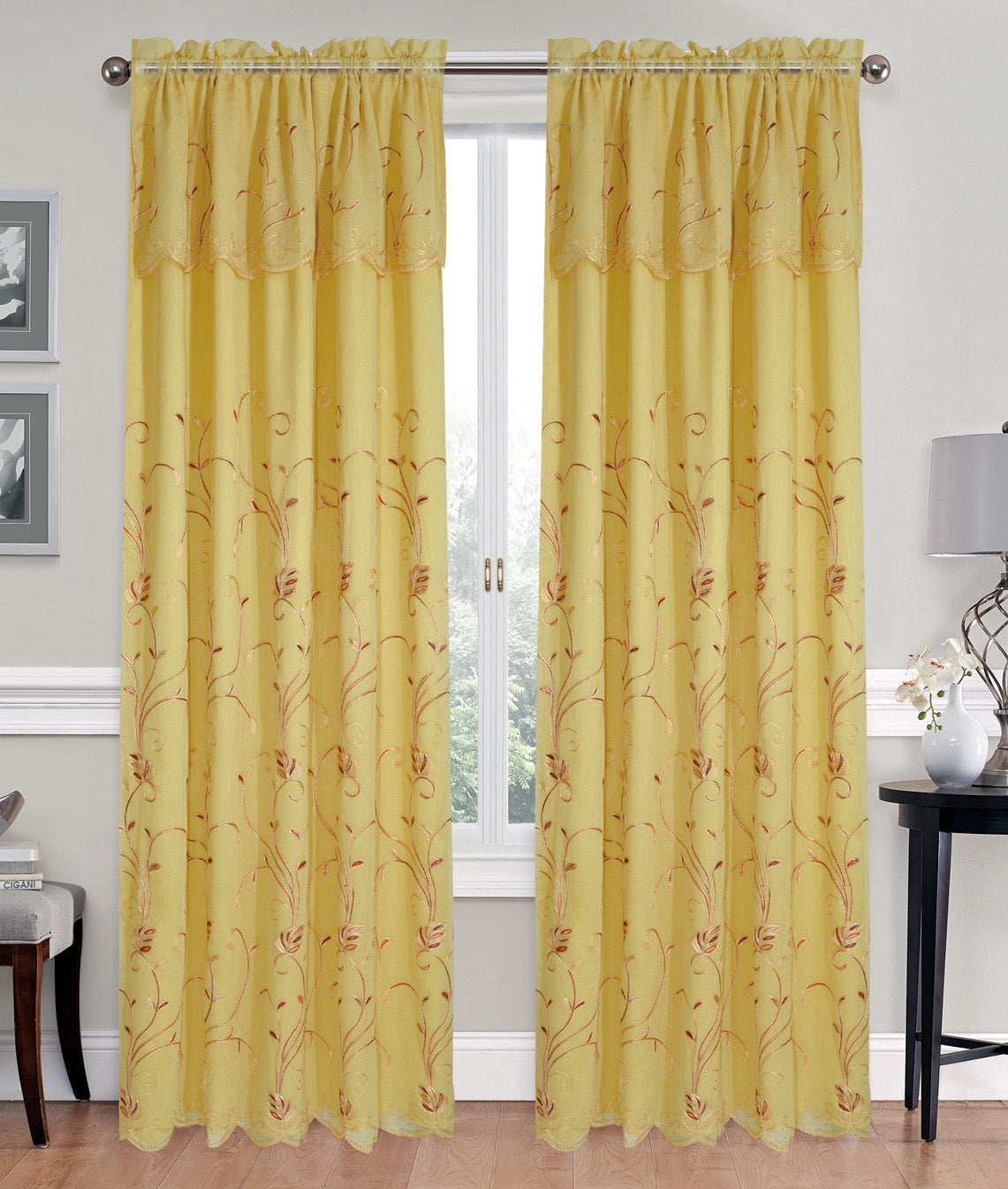 Fiona - Voile Rainbow Embroidered Panel with Valance & Satin backing - Glory Home Design