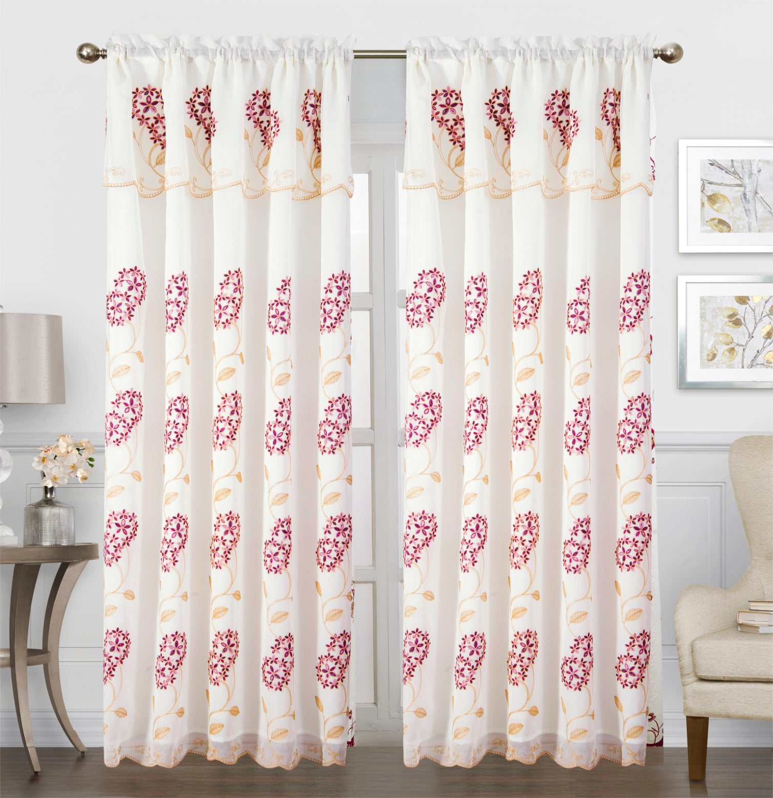 Gigi Voile Rainbow Embroidered Panel with Valance - Glory Home Design