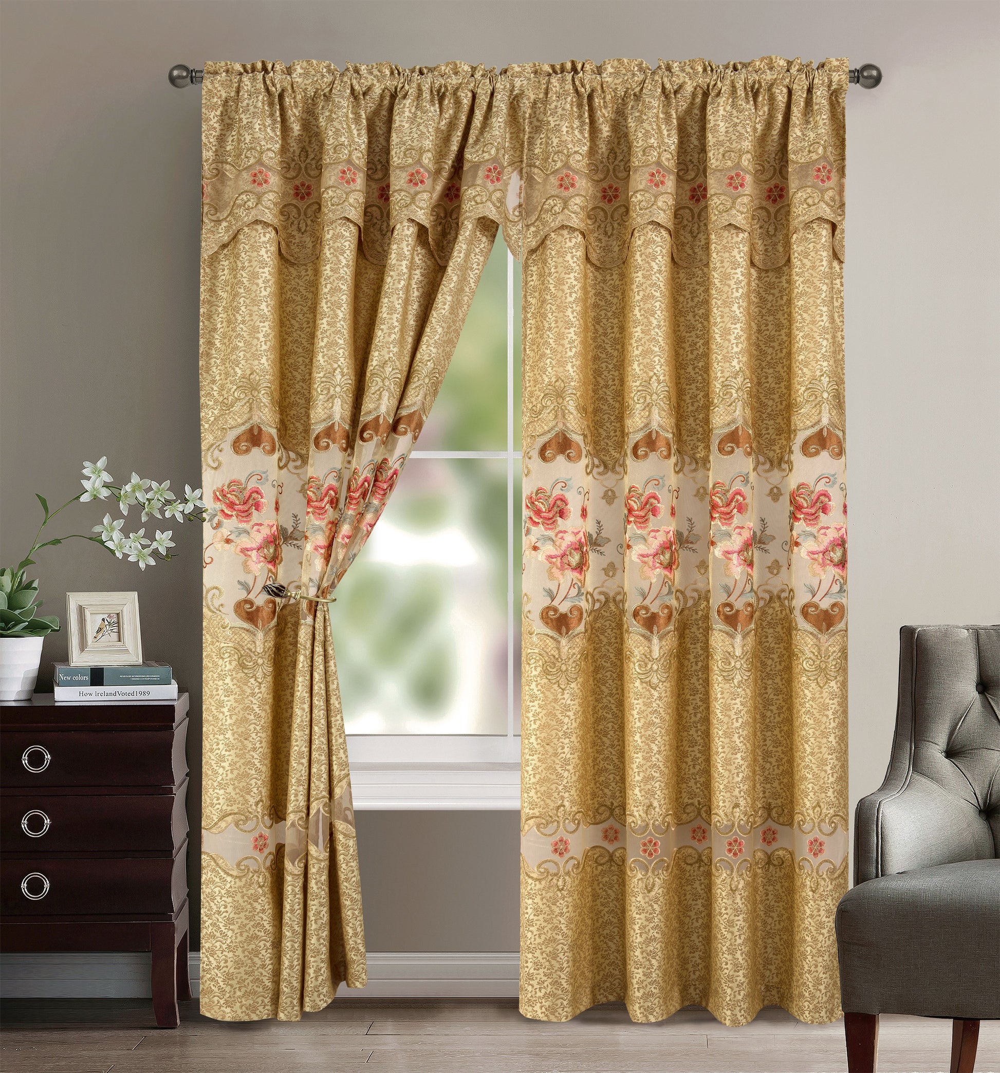 Ivy - Embroidered Macrame Jacquard Panel with Valance - Glory Home Design