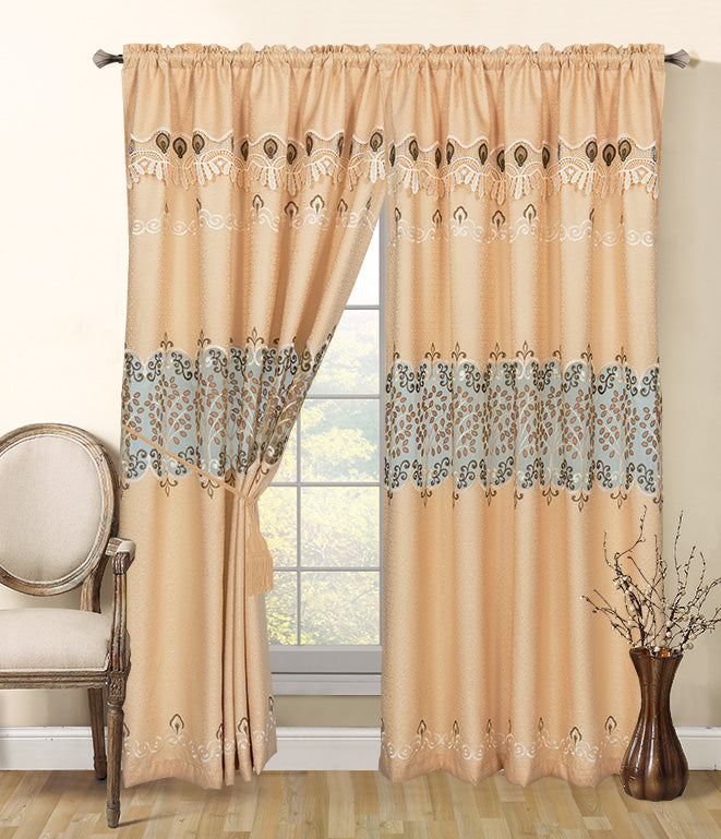 Leah - Embroidered Macrame Jacquard Panel with Valance - Glory Home Design