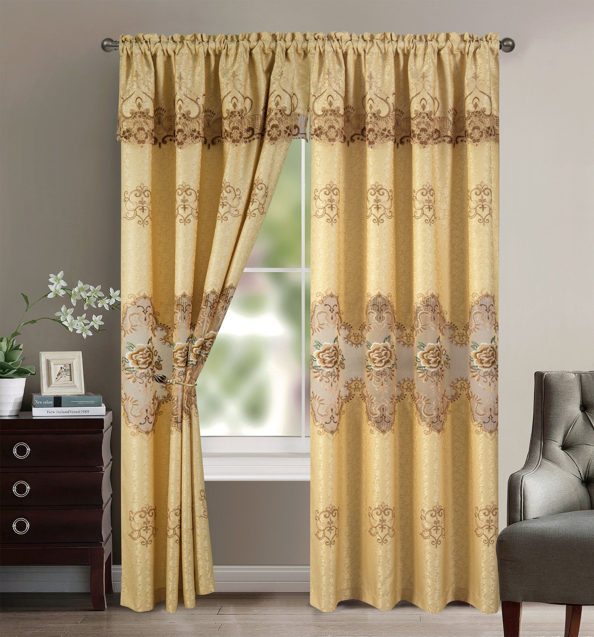 Riley - Embroidered Macrame Jacquard Panel with Valance - Glory Home Design