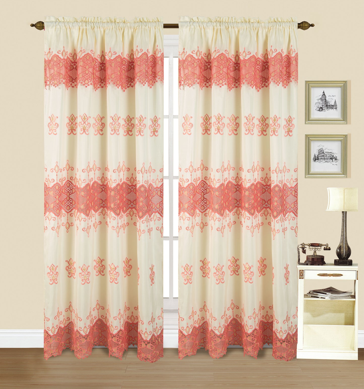Jenny - Embroidered Macrame Jacquard Panel with Valance - Glory Home Design