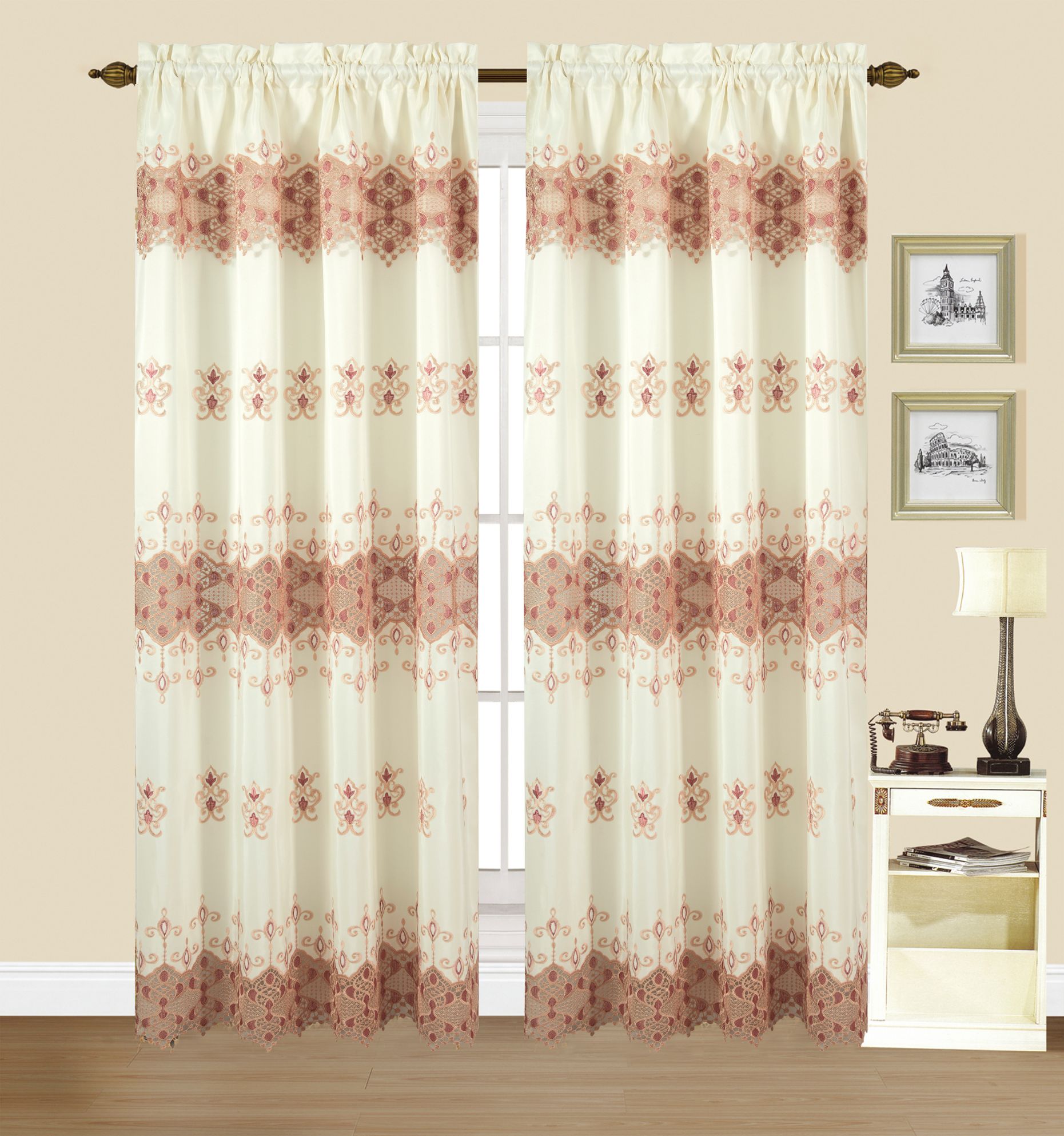 Jenny - Embroidered Macrame Jacquard Panel with Valance - Glory Home Design