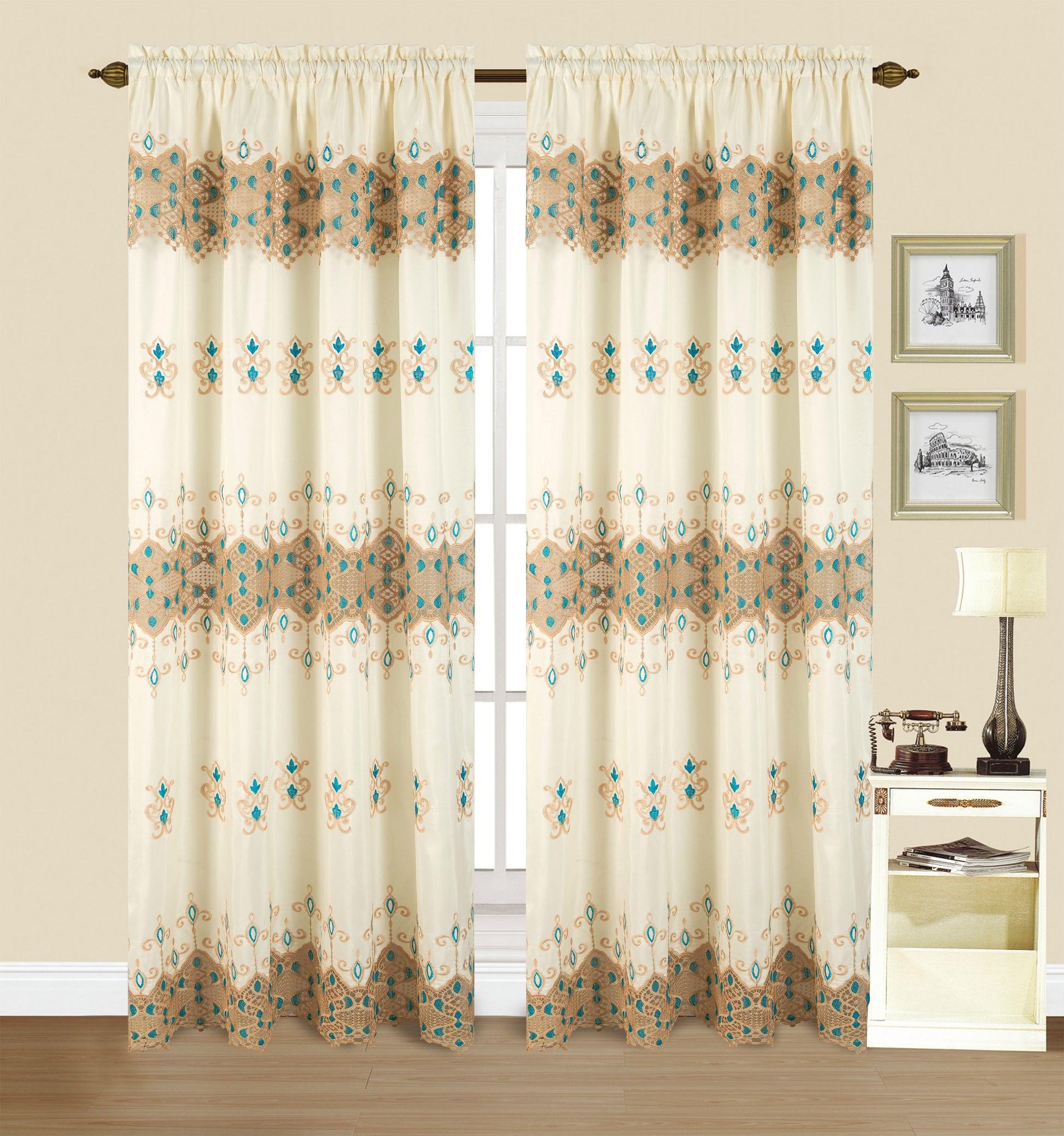 Jenny - Embroidered Macrame Jacquard Panel with Valance - Glory Home Design