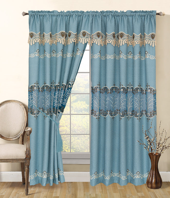 Leah - Embroidered Macrame Jacquard Panel with Valance - Glory Home Design