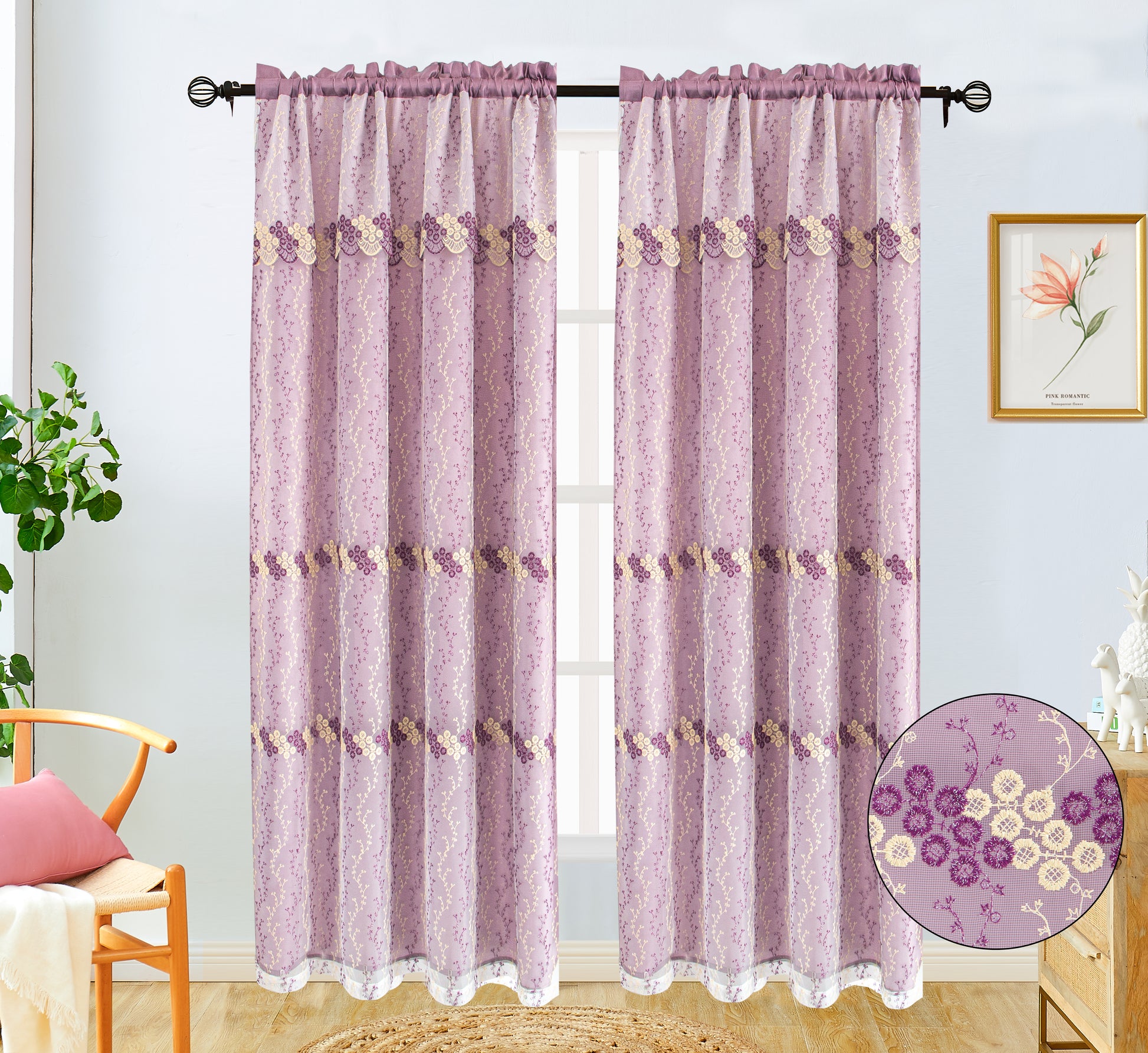 Lulu Voile Rainbow Embroidered Panel with Valance - Glory Home Design