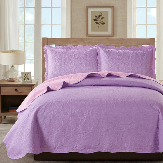 Sherry - 3 Piece - Solid Reversible Quilt Set - Lilac - Glory Home Design