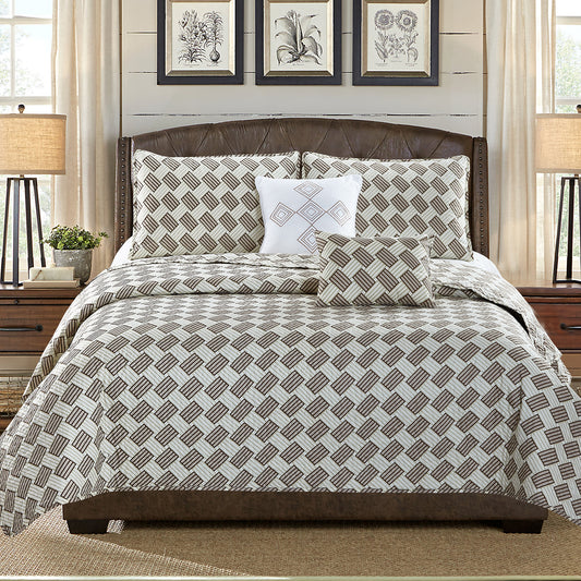 Karina - 5 Piece Quilt Set - Modern Brown - Glory Home Design