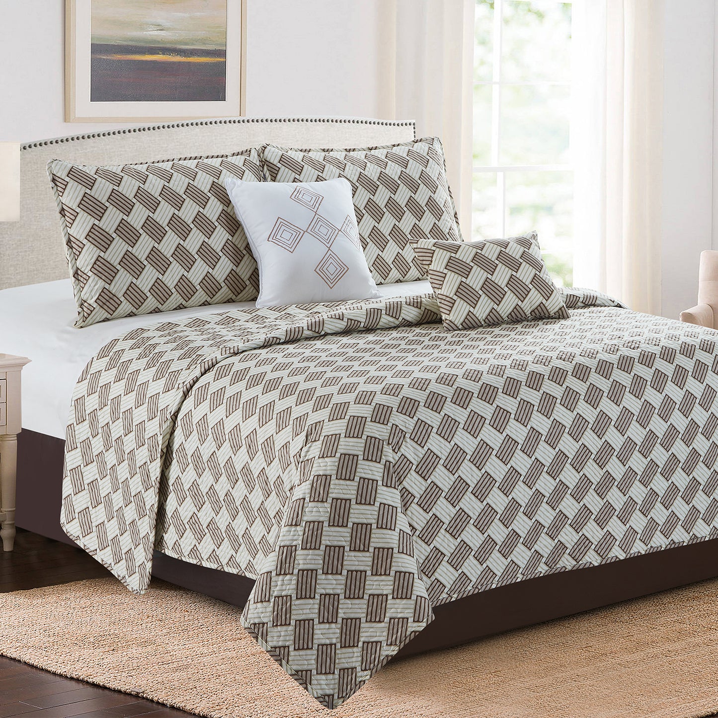 Karina - 5 Piece Quilt Set - Modern Brown - Glory Home Design