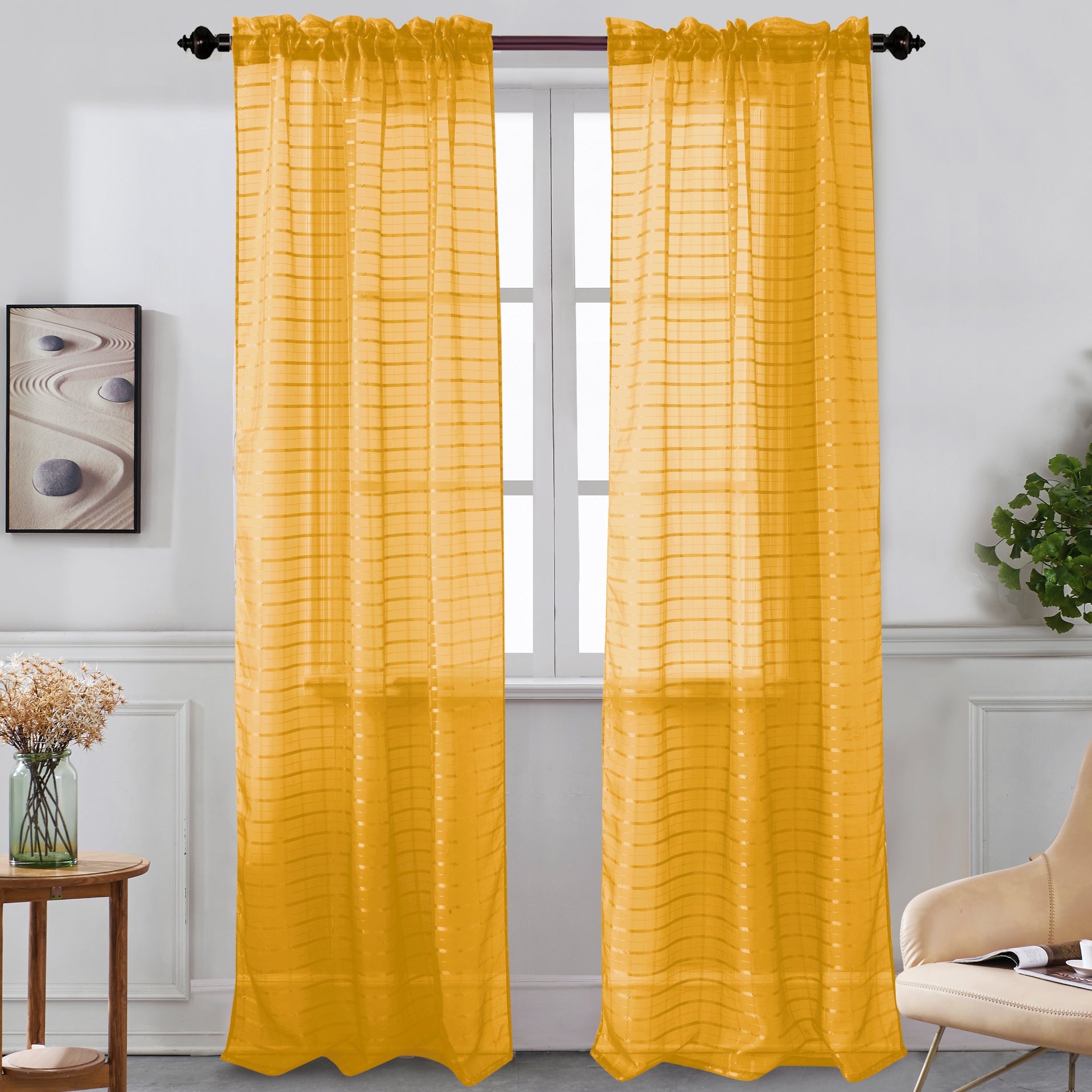 Nancy - Rod Pocket Sheer Panel - Set of Two - Assorted Colors - Glory Home Design