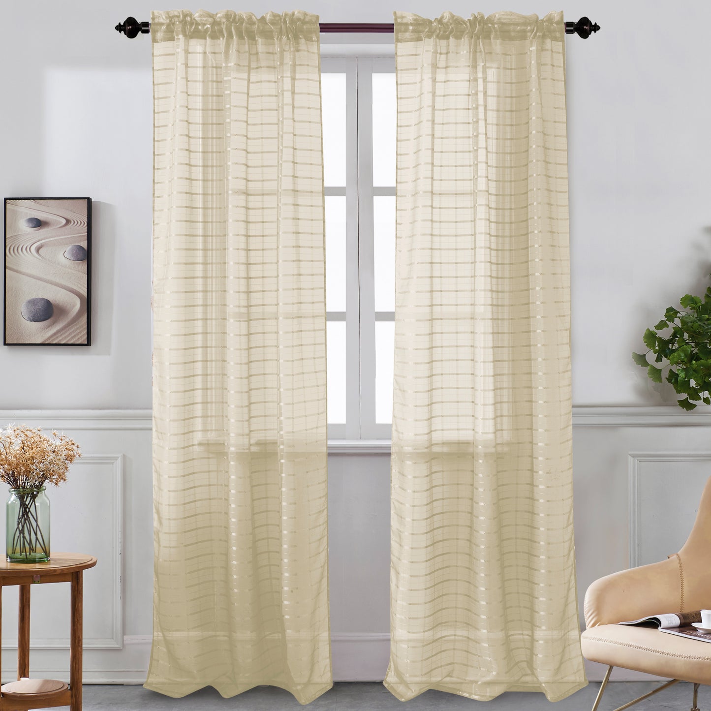 Nancy - Rod Pocket Sheer Panel - Set of Two - Assorted Colors - Glory Home Design