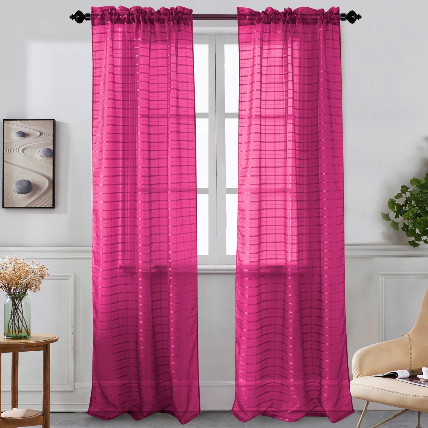 Nancy - Rod Pocket Sheer Panel - Set of Two - Assorted Colors - Glory Home Design