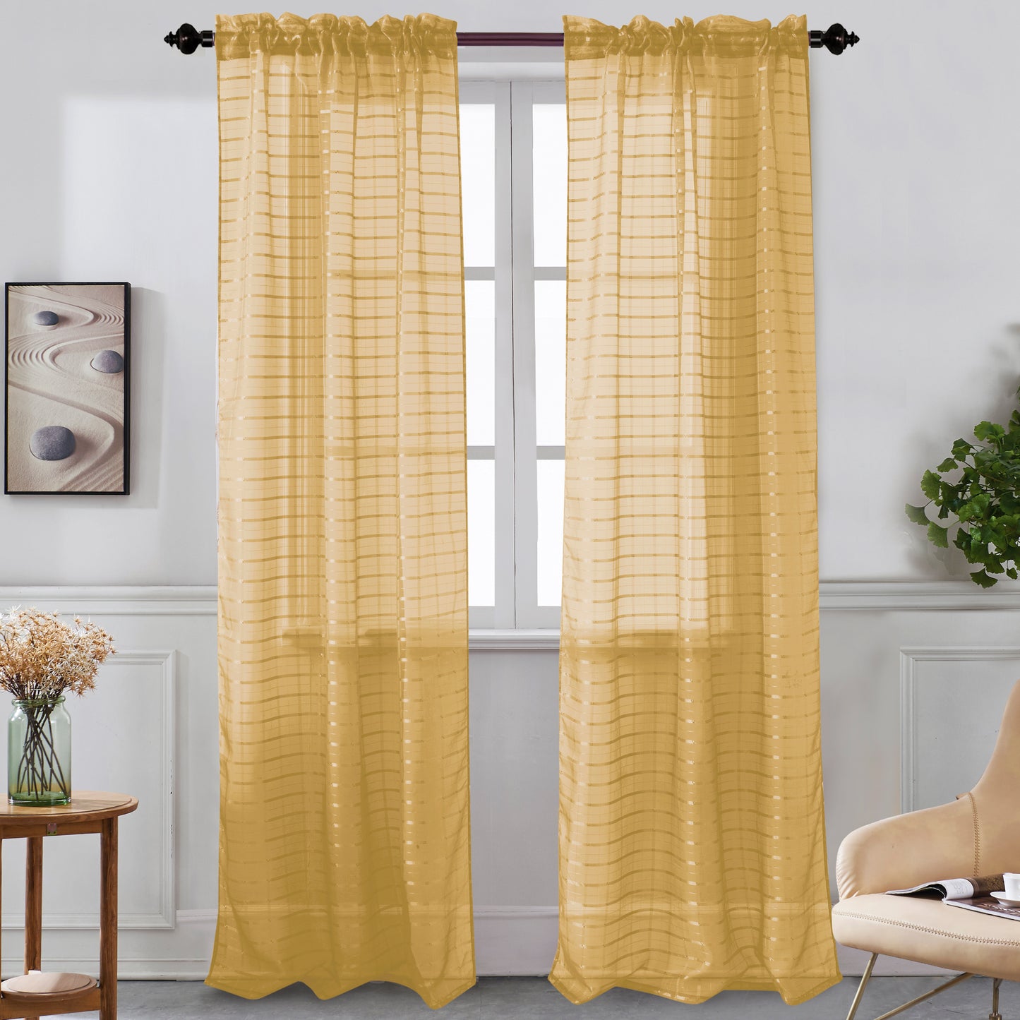 Nancy - Rod Pocket Sheer Panel - Set of Two - Assorted Colors - Glory Home Design