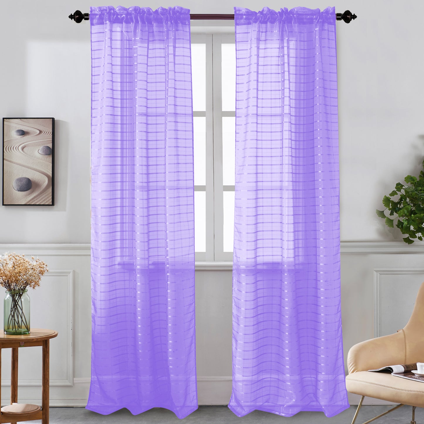 Nancy - Rod Pocket Sheer Panel - Set of Two - Assorted Colors - Glory Home Design